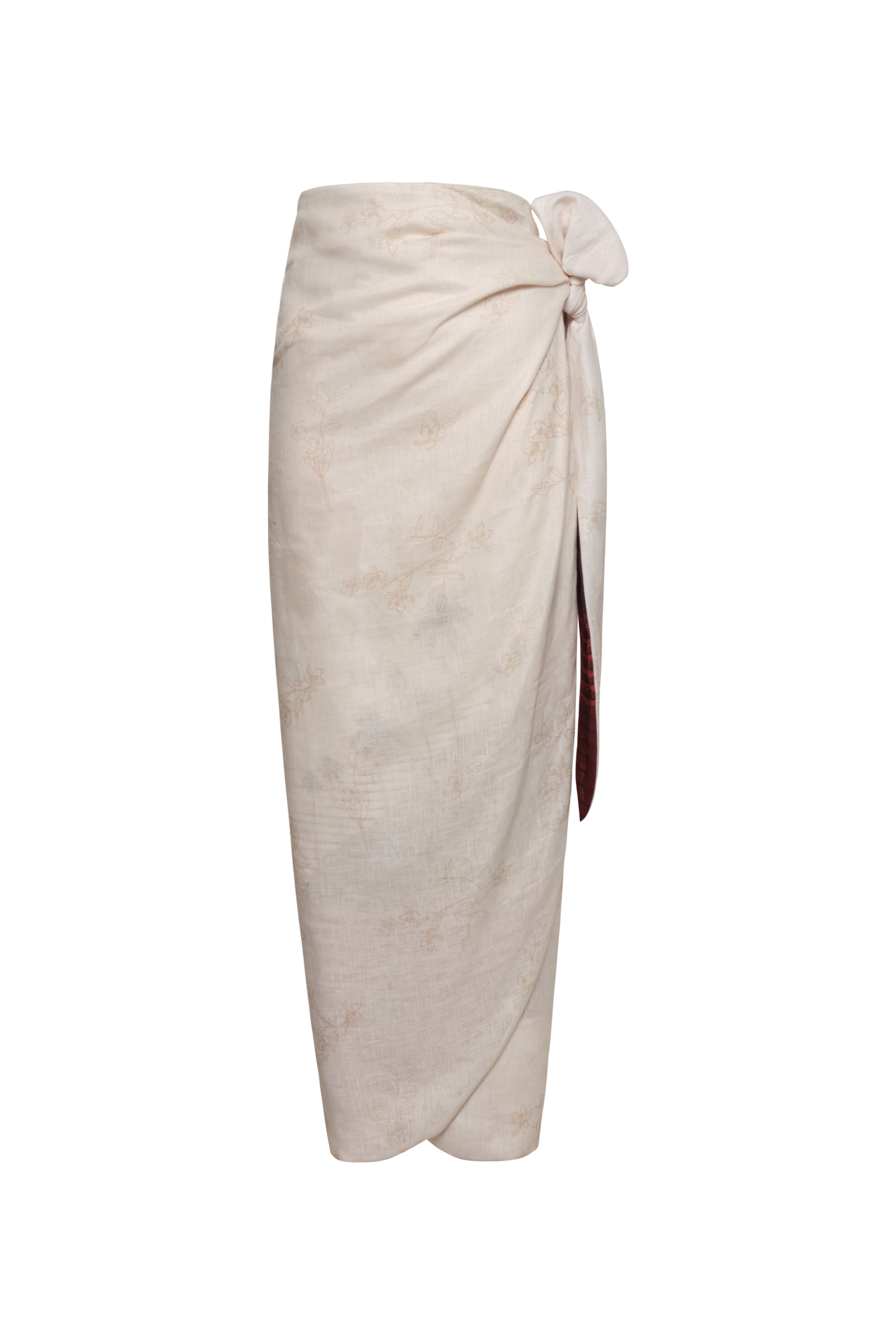 Mapara Linen Skirt / Red Tropical Landscape