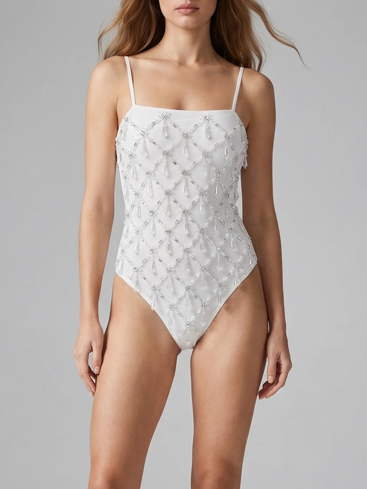 Calliope Thin Straps One Piece Swimsuit Multi Colour White