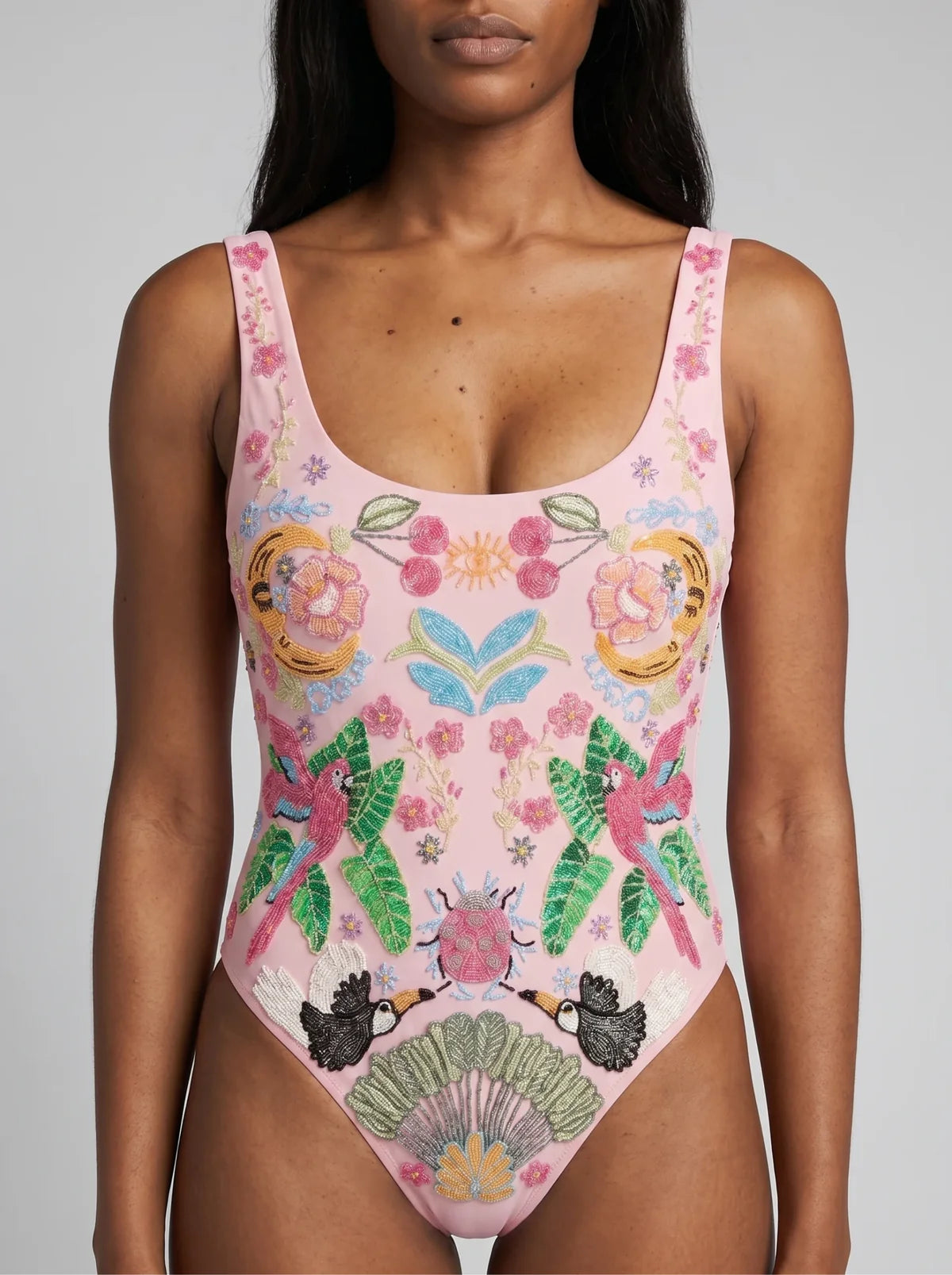 Rainforest Hand Beaded Swimsuit Pink
