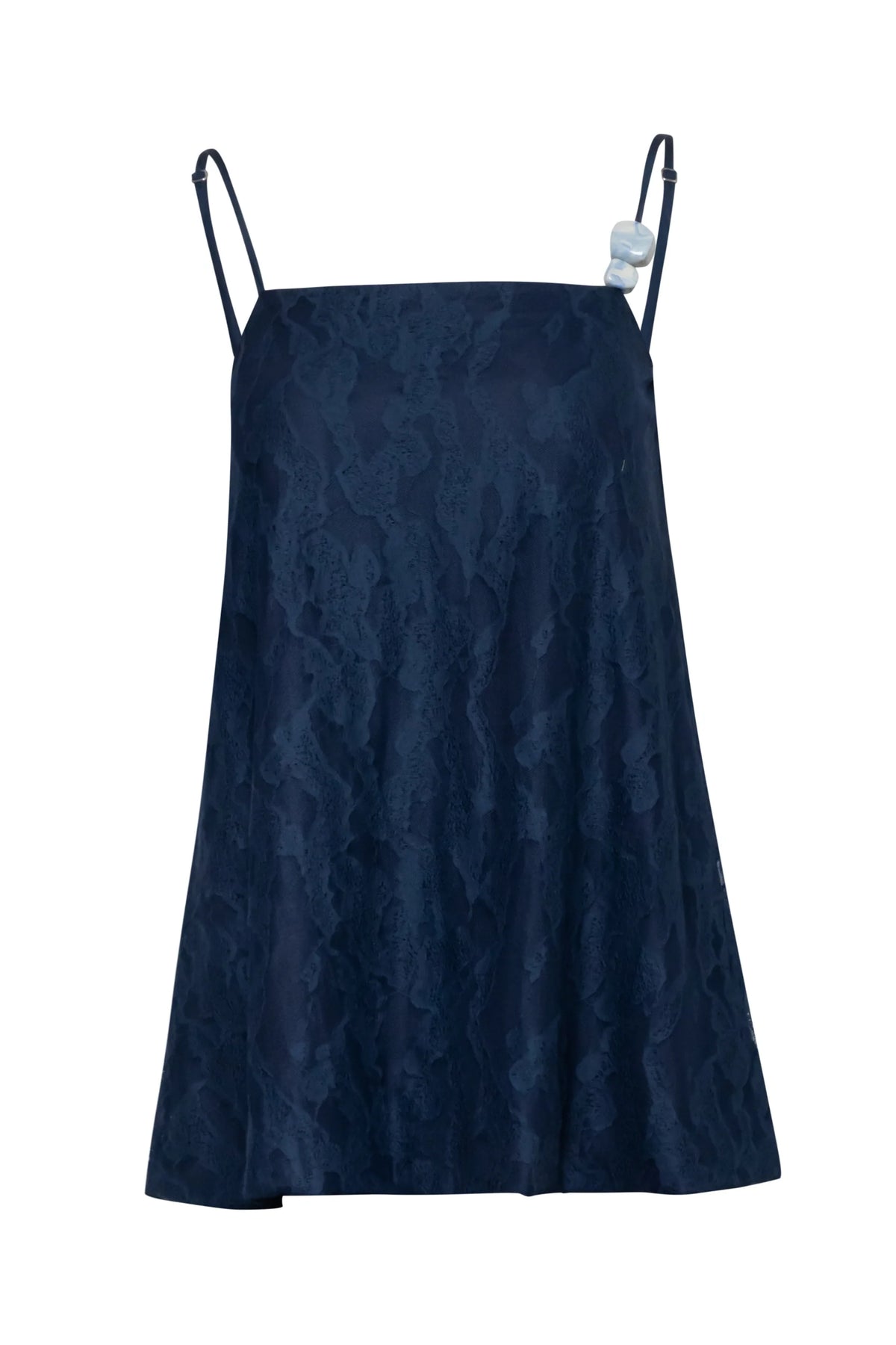 Night blue Porto Top, front view with Embellished detail and Fully lined.