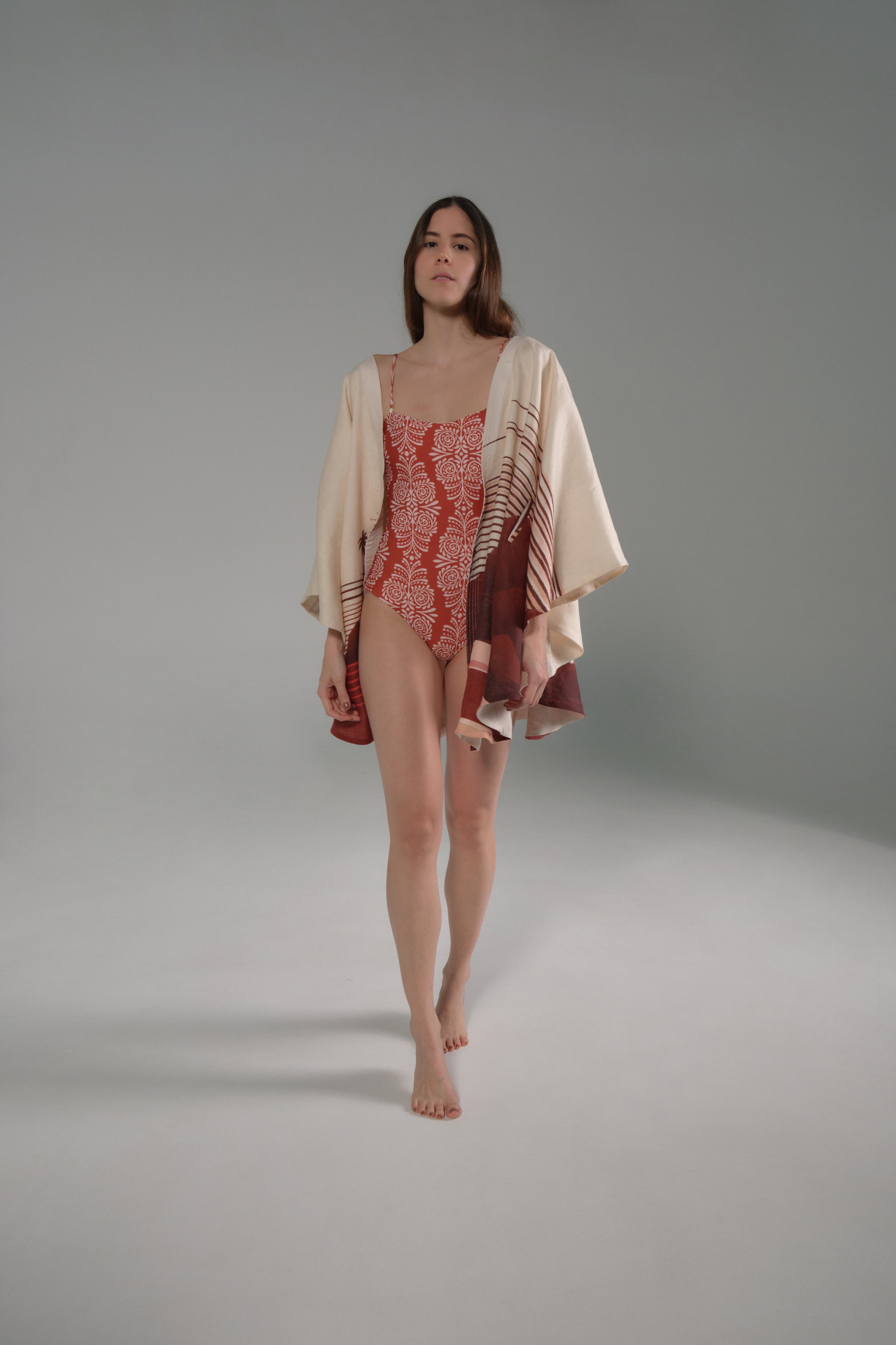 Las Balsas One Piece / Red Arabesque - Orange Stripes