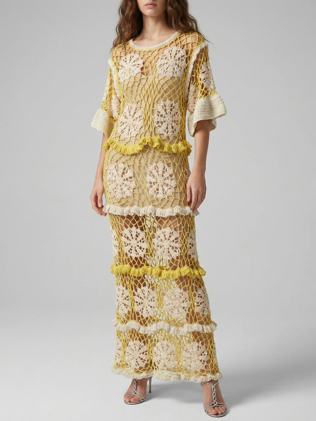Daisy Crochet Dress White and Yellow