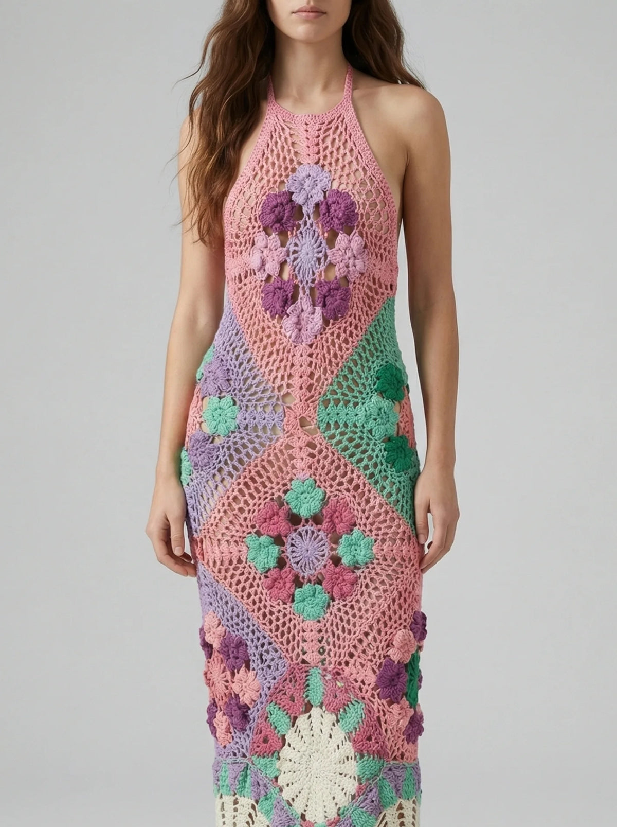 Rowan Halter Maxi Crochet Dress Multi