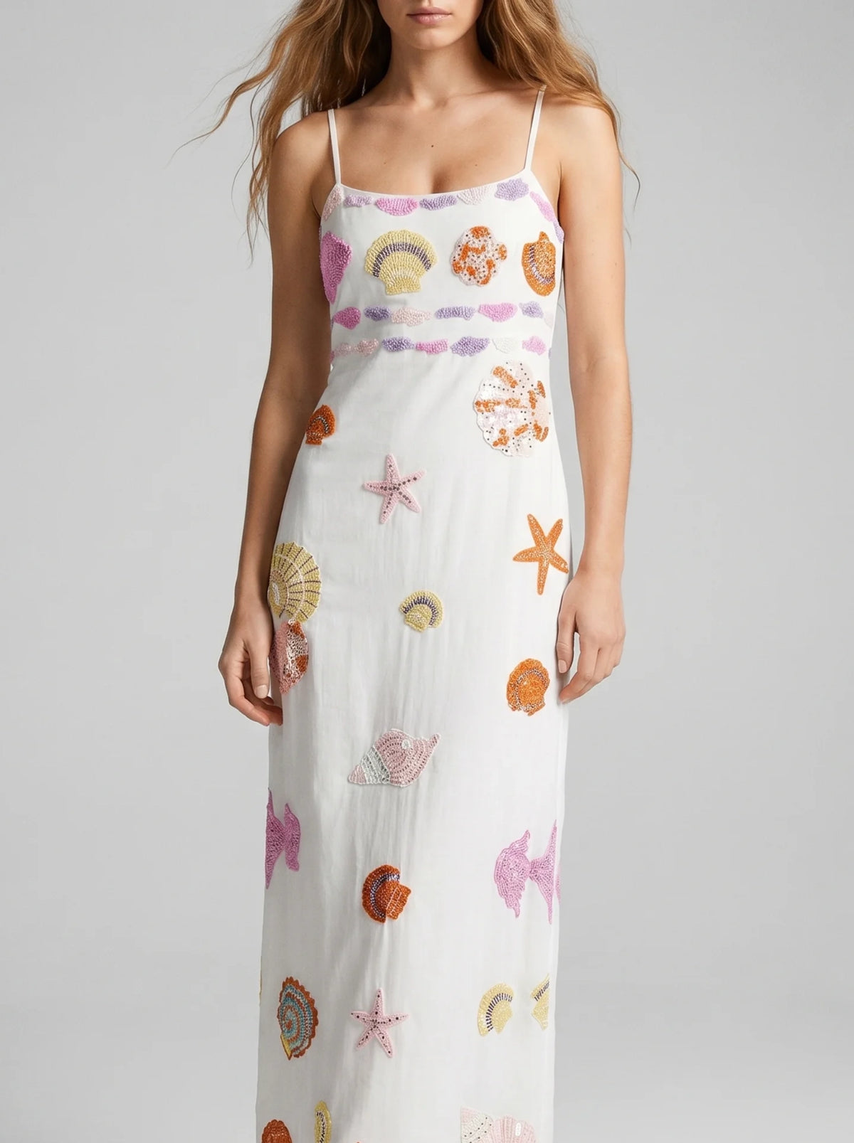 New York Strapped Dress Embroidary Straps In White