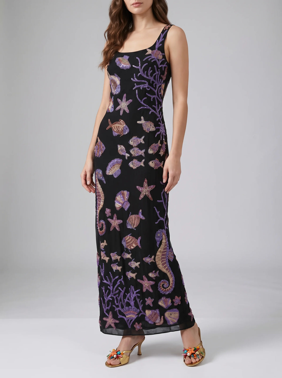 Coraline Black Purple Maxi Dress | Black