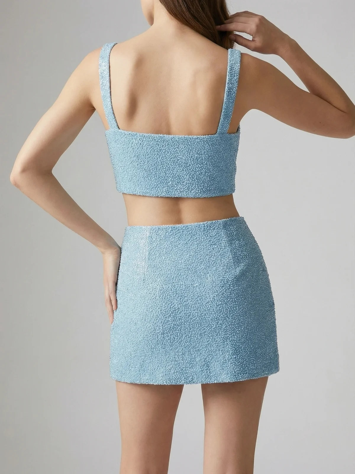 Vegas Beaded Mini Blue Party Beach Co Ord Skirt Blue