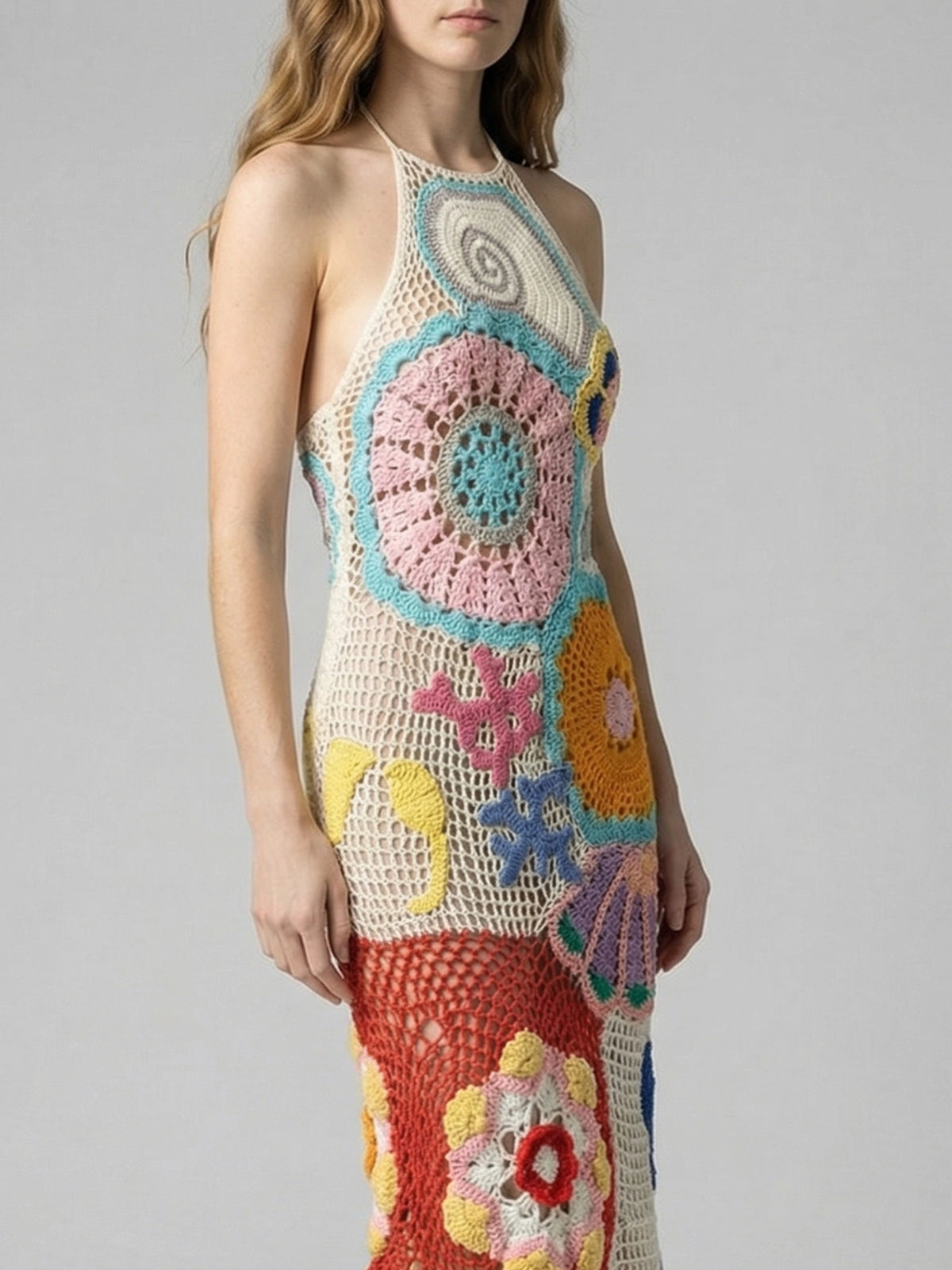 Kaia Crochet Coral Multi Maxi Dress