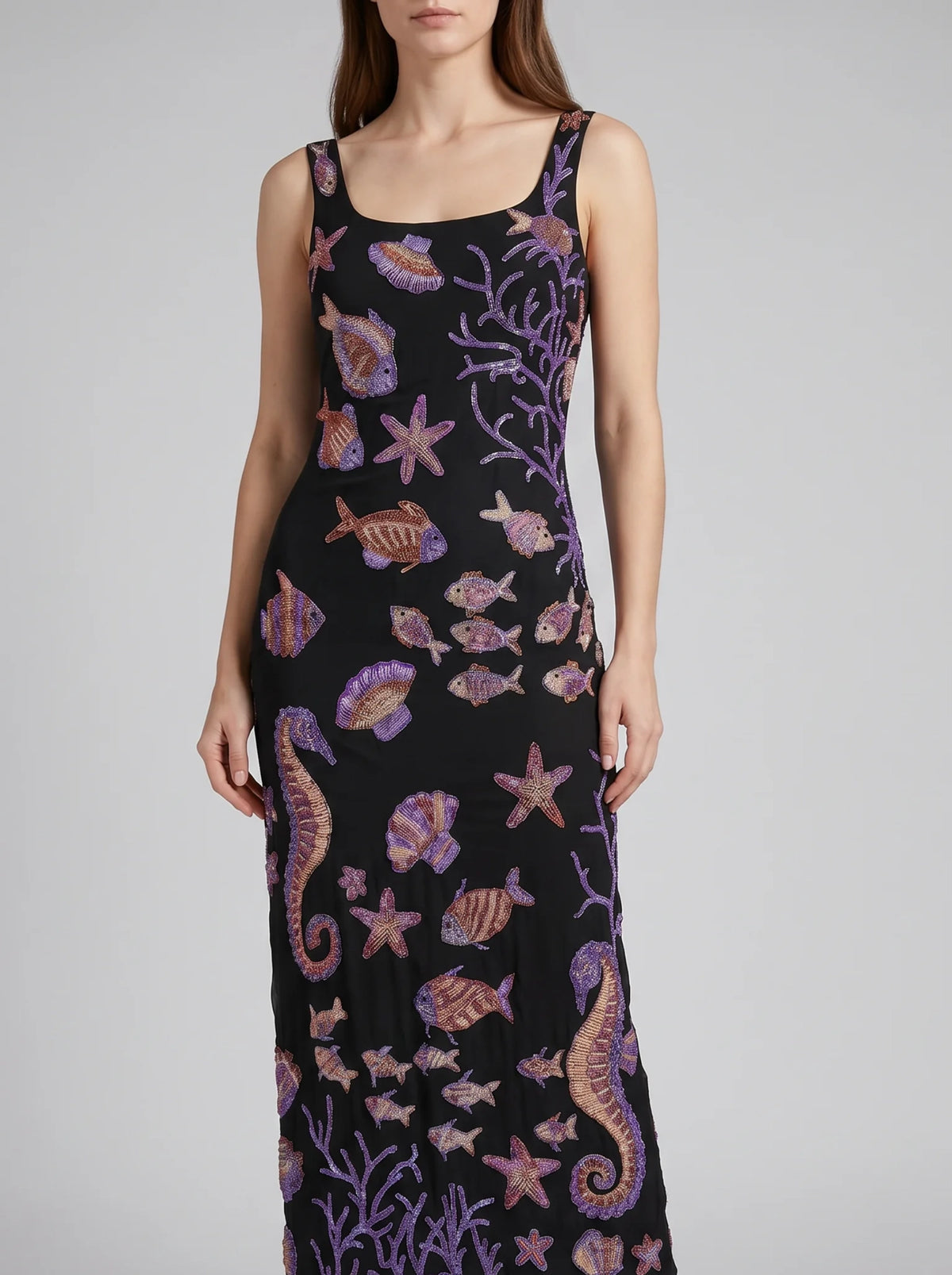 Coraline Black Purple Maxi Dress | Black