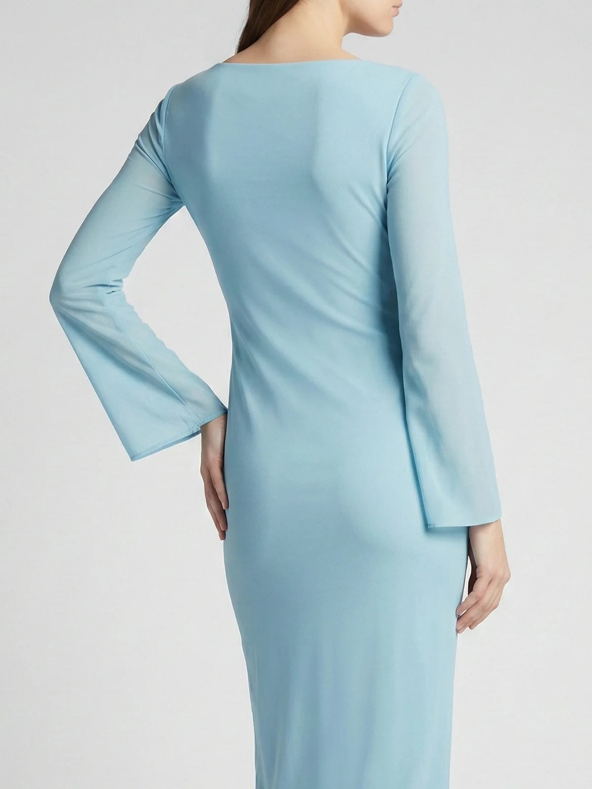 Crescent Shell Bell Sleeve Dress Blue