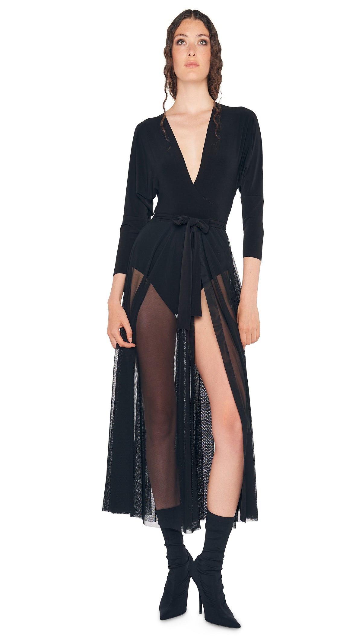 DOLMAN WRAP FLARED DRESS TO MIDCALF