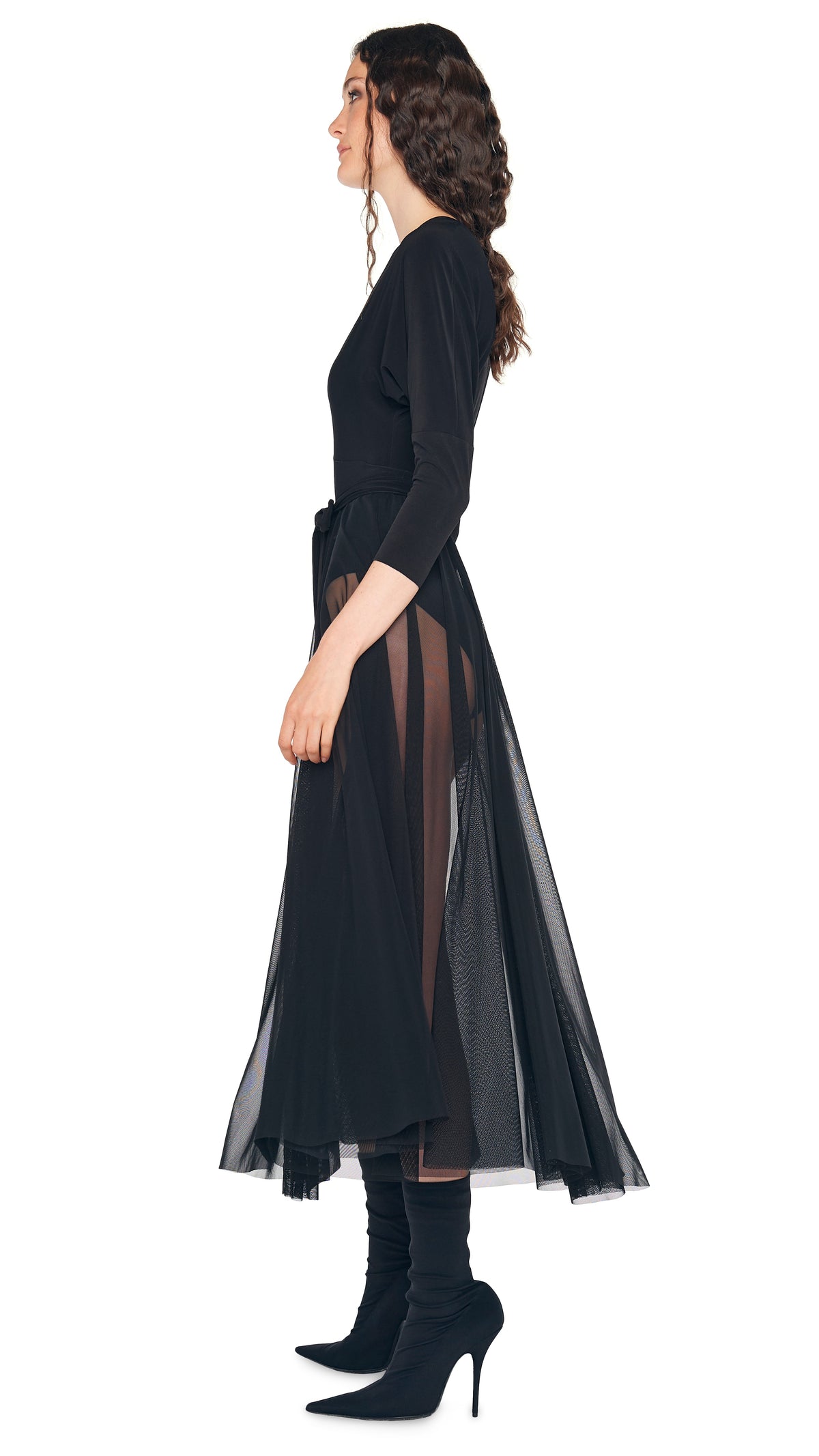 DOLMAN WRAP FLARED DRESS TO MIDCALF