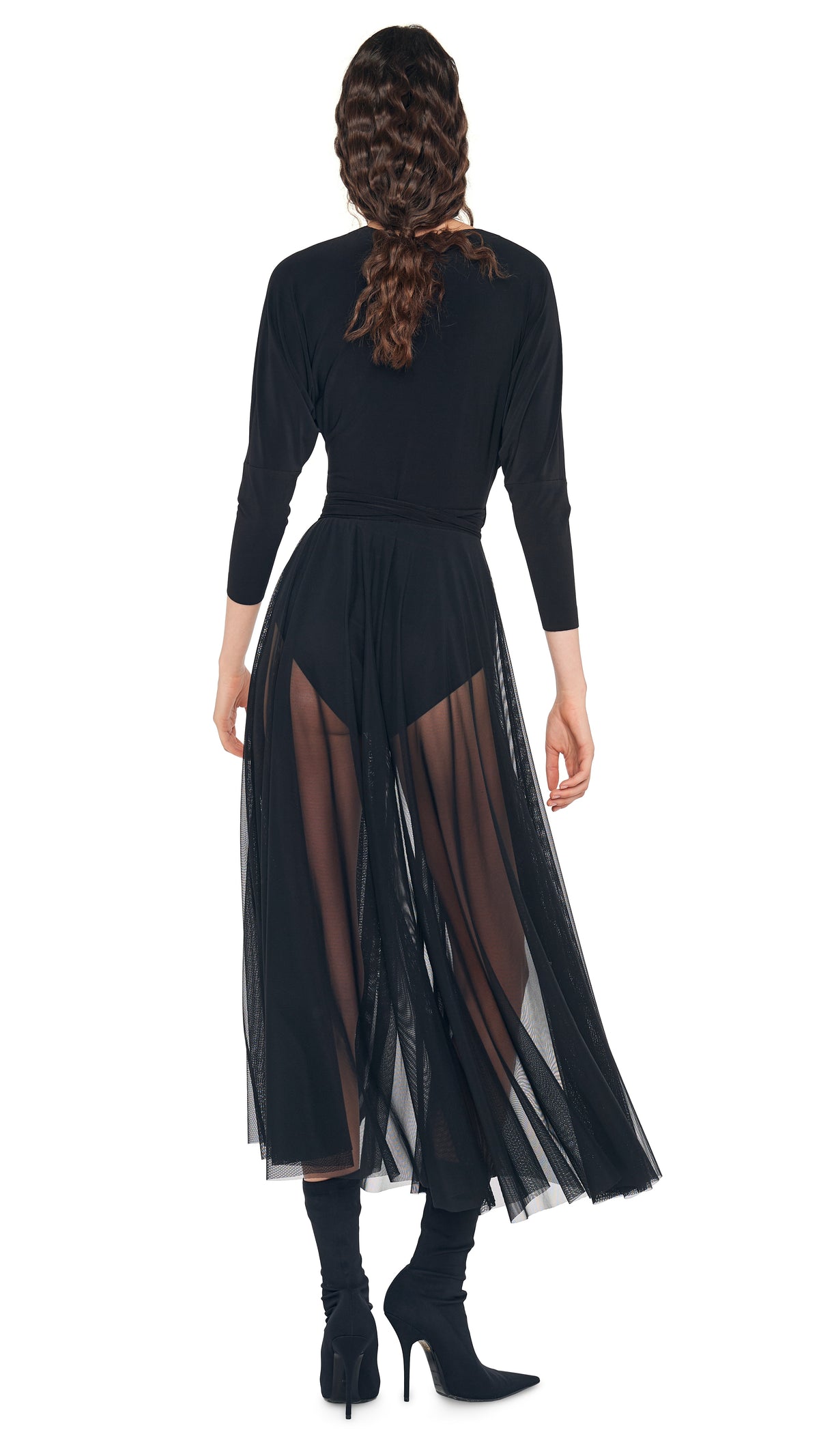 DOLMAN WRAP FLARED DRESS TO MIDCALF
