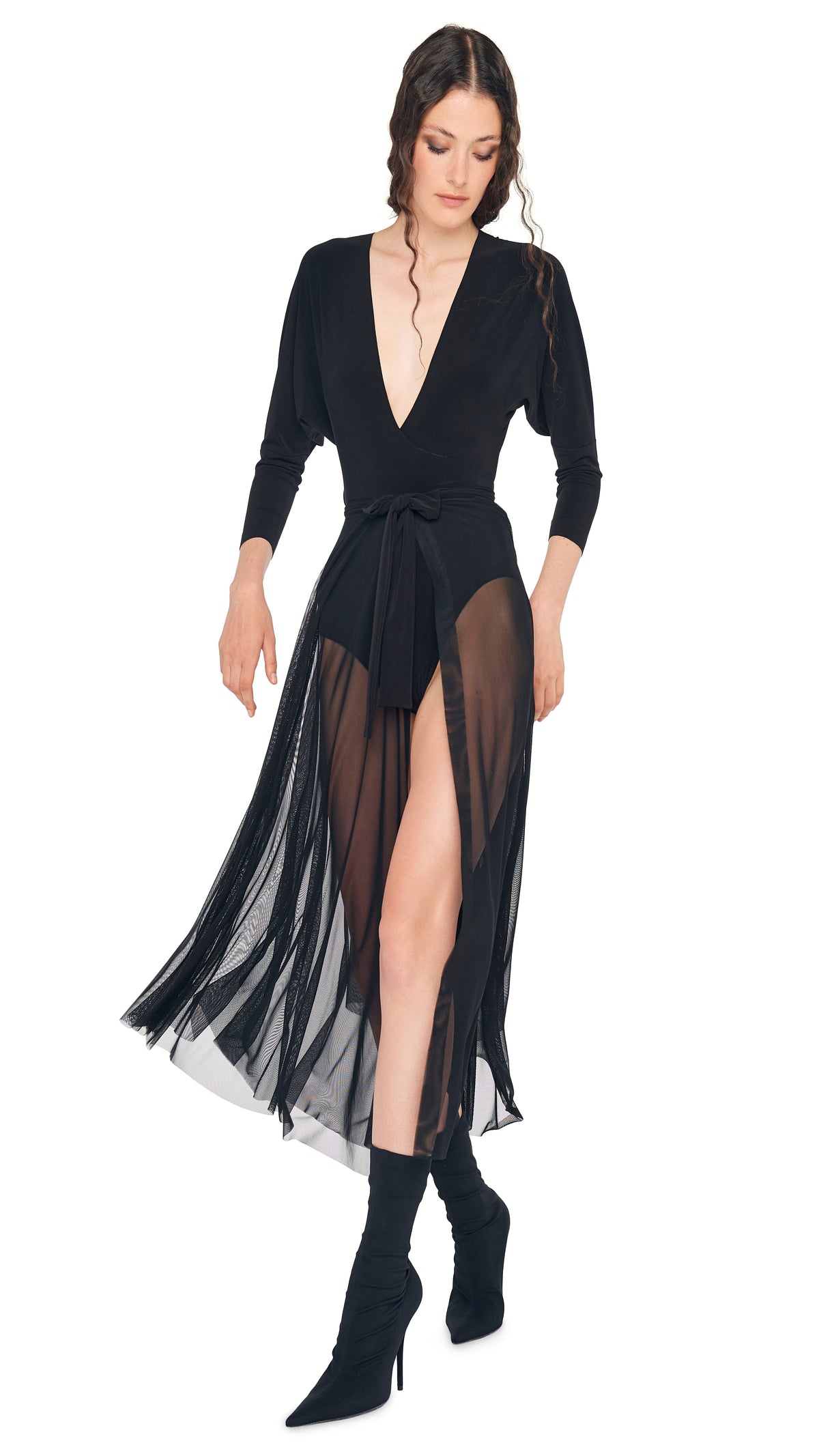 DOLMAN WRAP FLARED DRESS TO MIDCALF