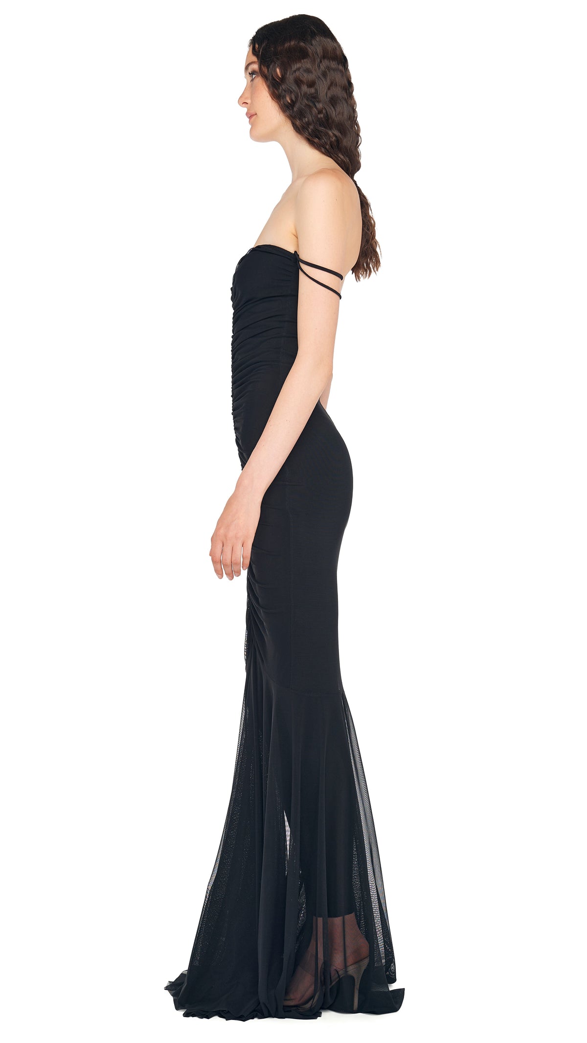 STRAPLESS SHIRRED FRONT FISHTAIL GOWN