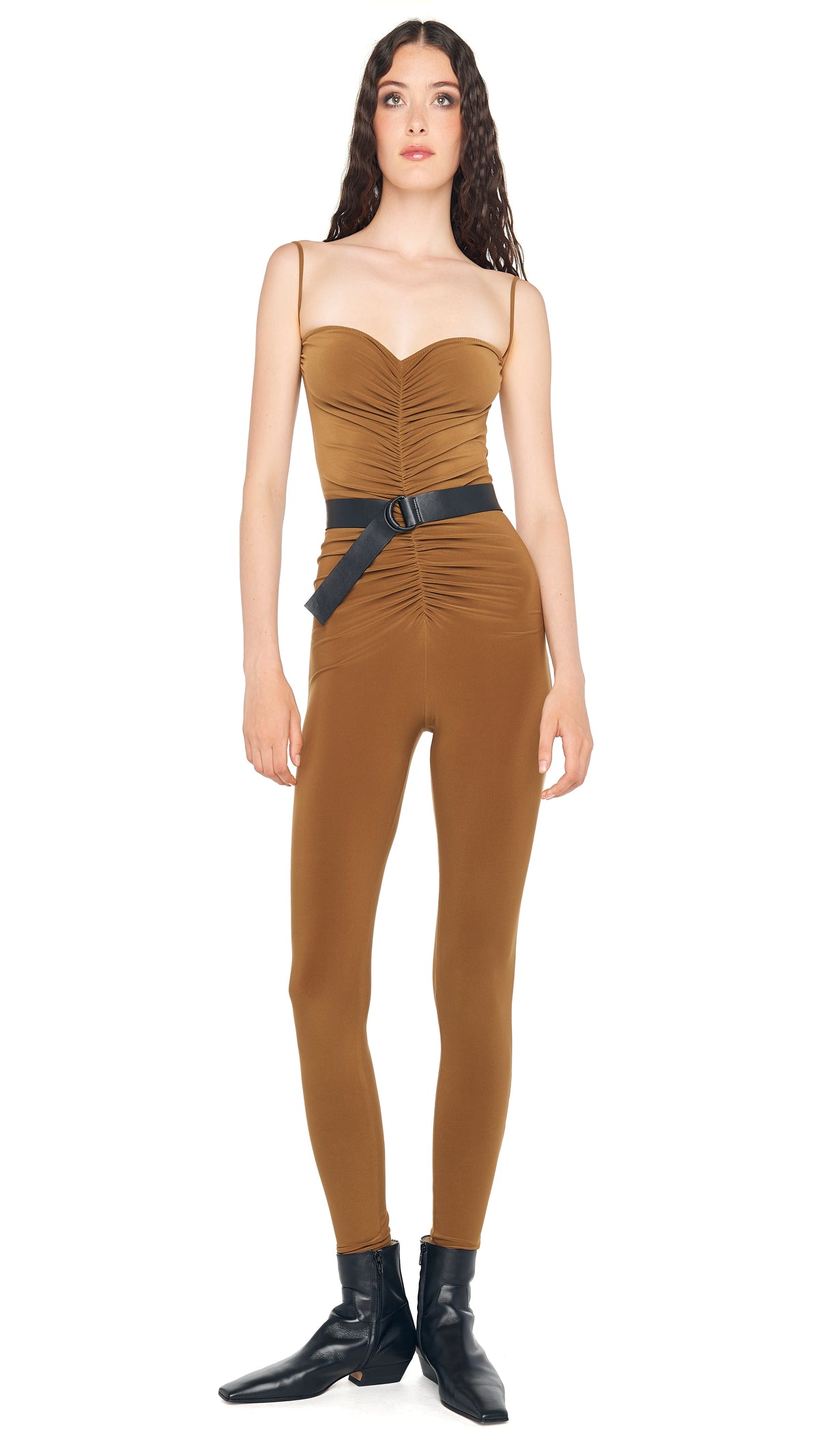 STRAPLESS SHIRRED FRONT CATSUIT