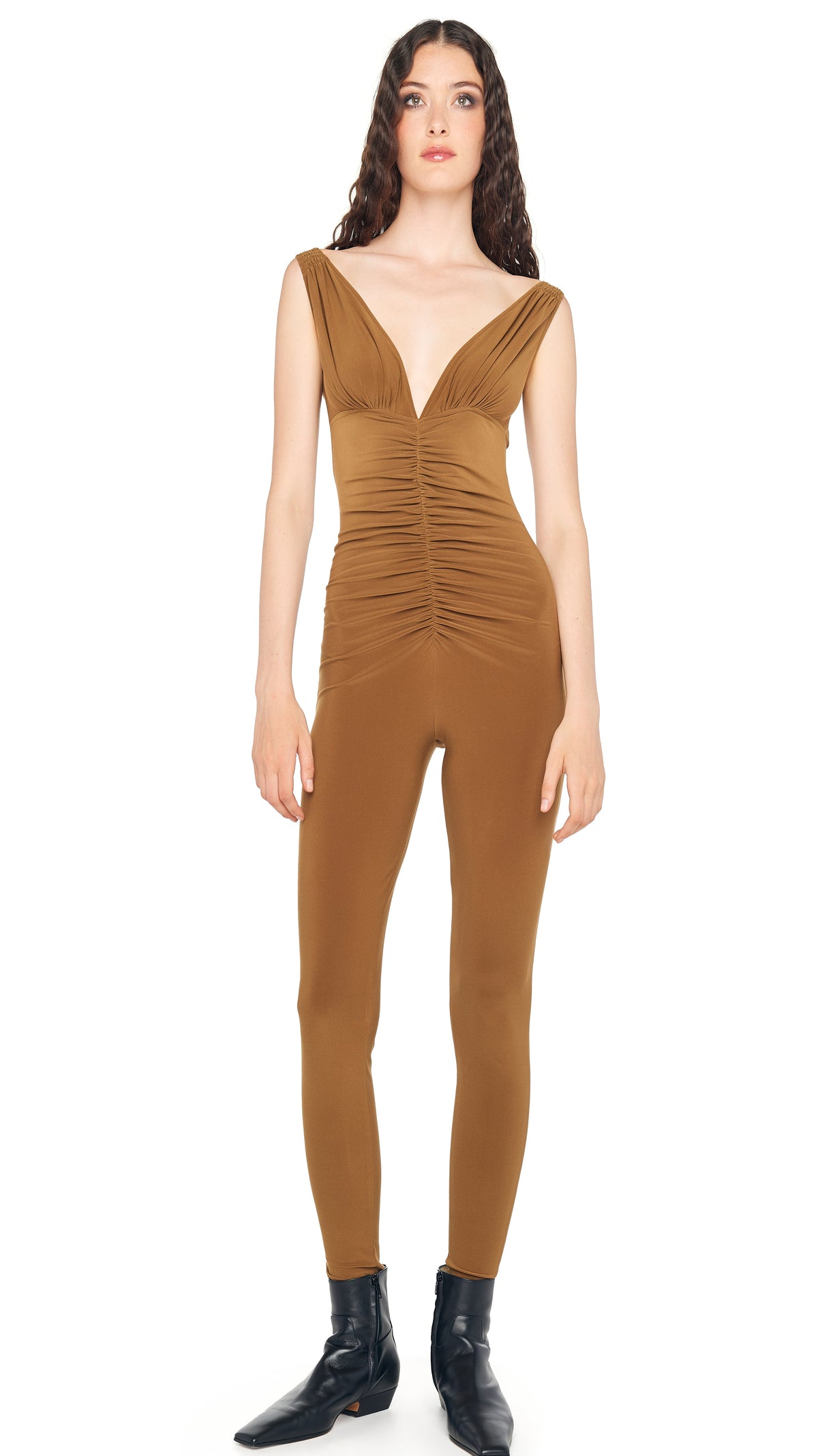 TARA SHIRRED FRONT CATSUIT