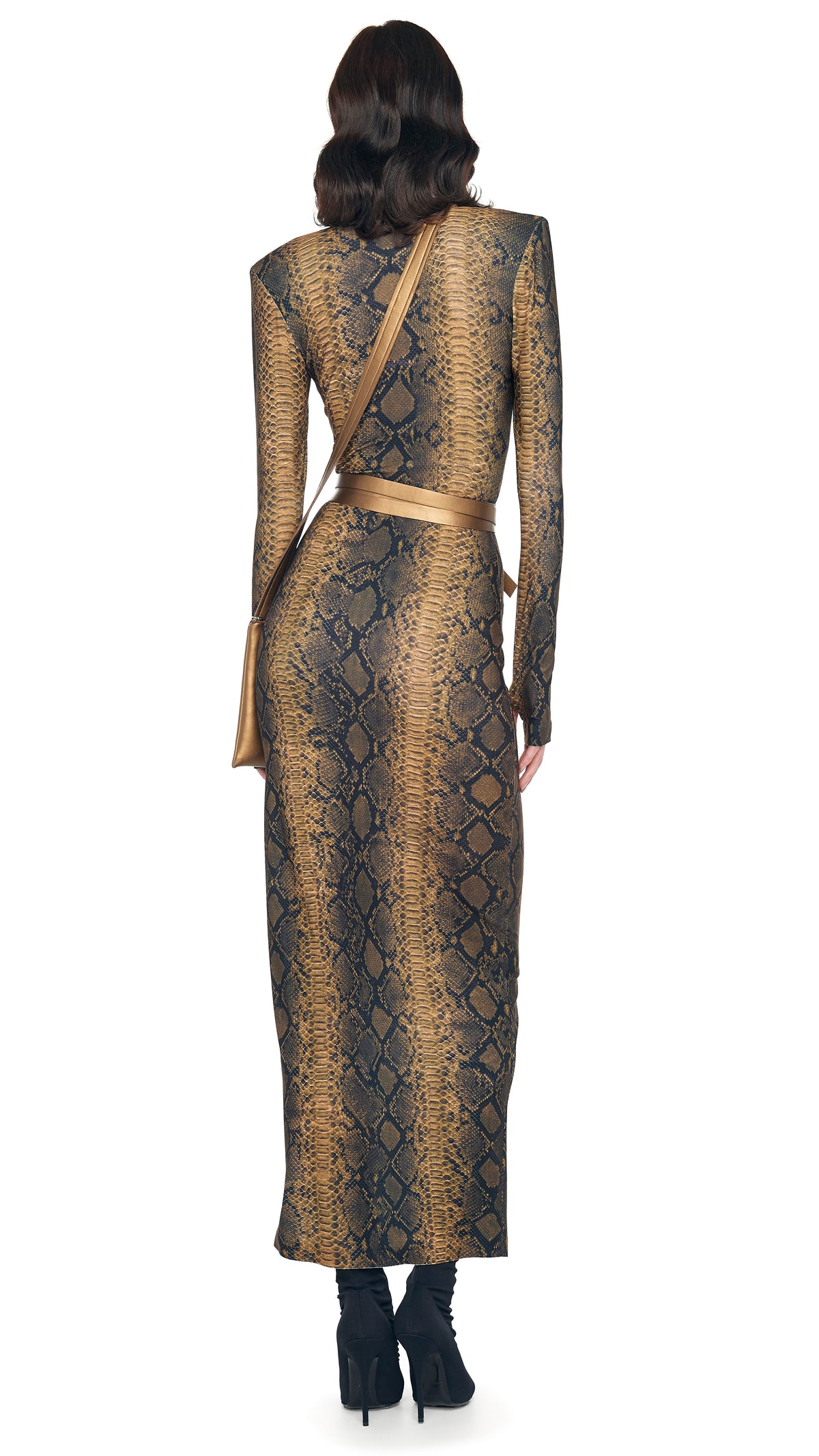 LS SHOULDER PAD SIDE SLIT GOWN