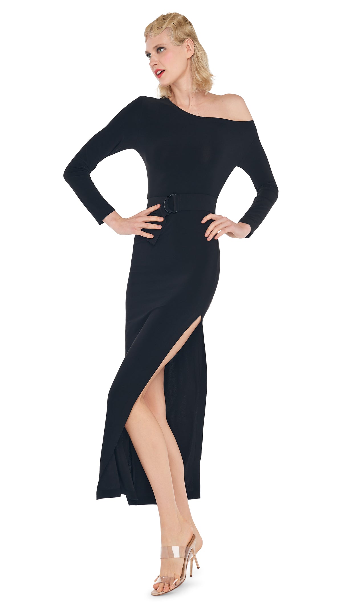 DROP SHOULDER SIDE SLIT GOWN