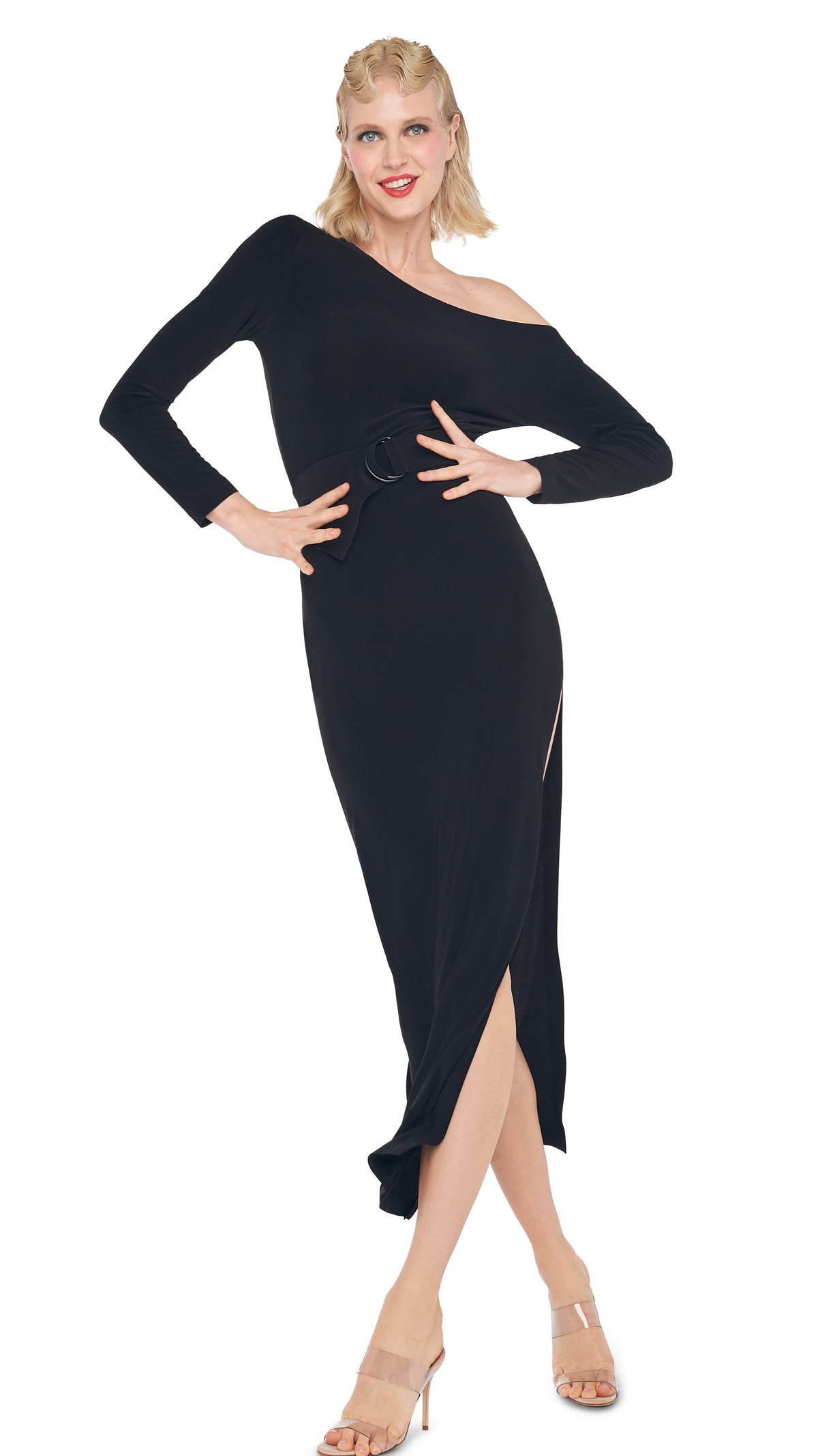 DROP SHOULDER SIDE SLIT GOWN