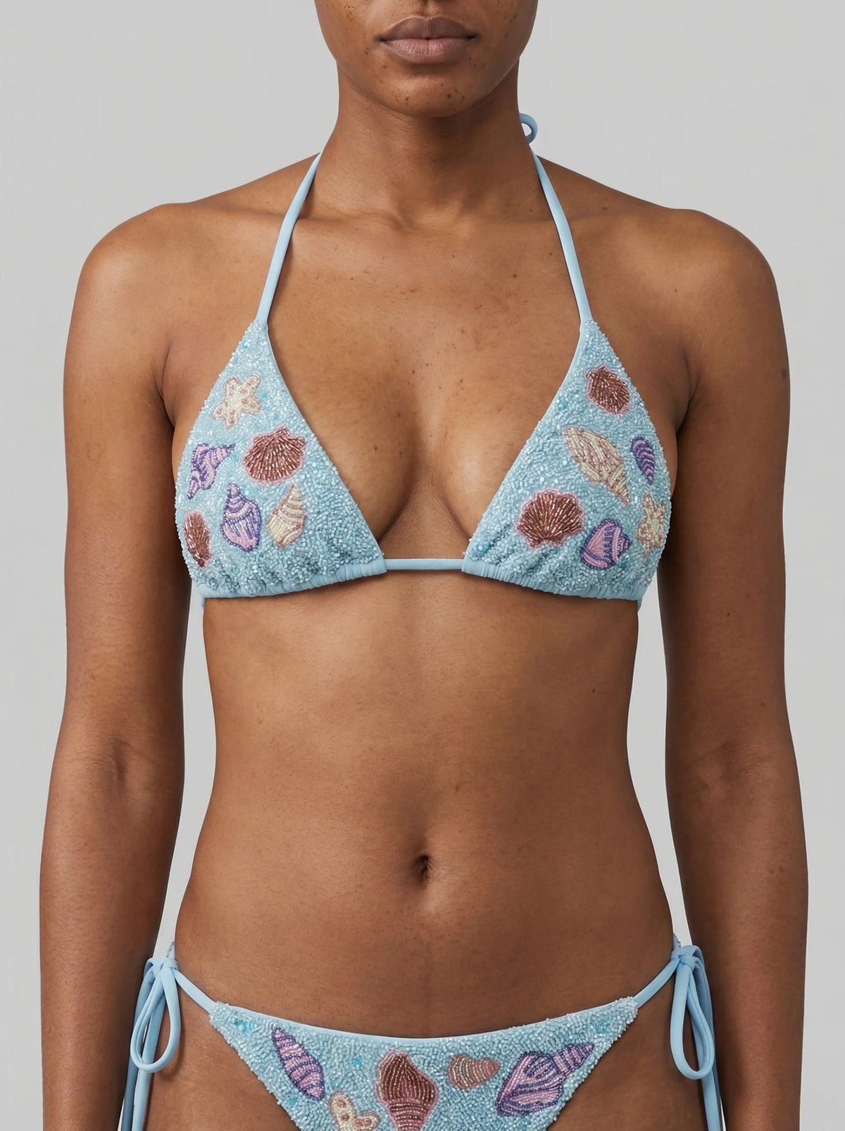 Shell Beaded Bikini Top Blue