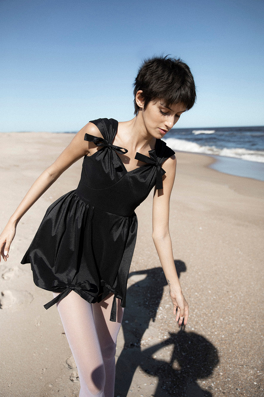 Luna Taffeta Mini Dress | Black