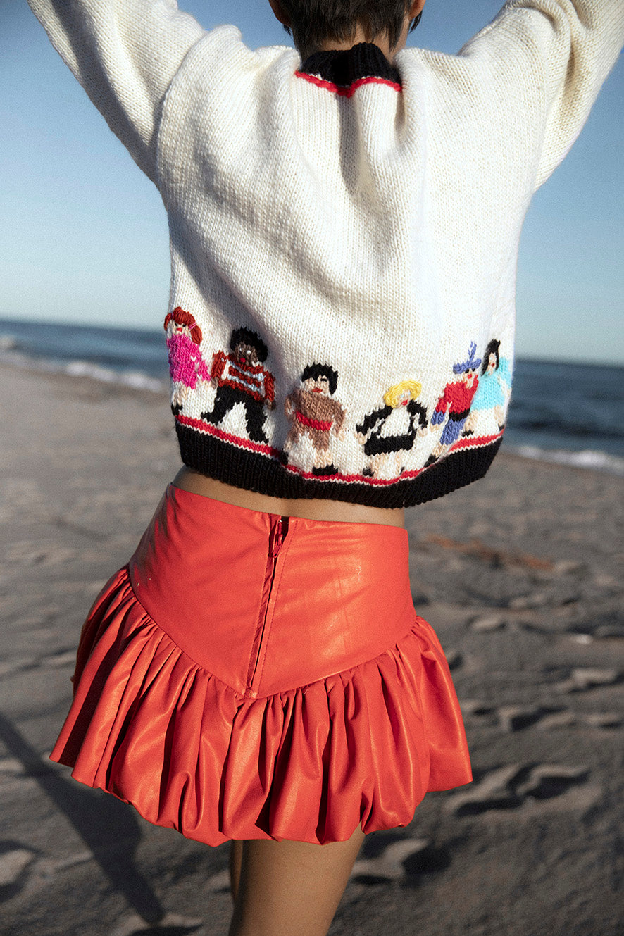 Jailyn Balloon Leather Skirt | Red
