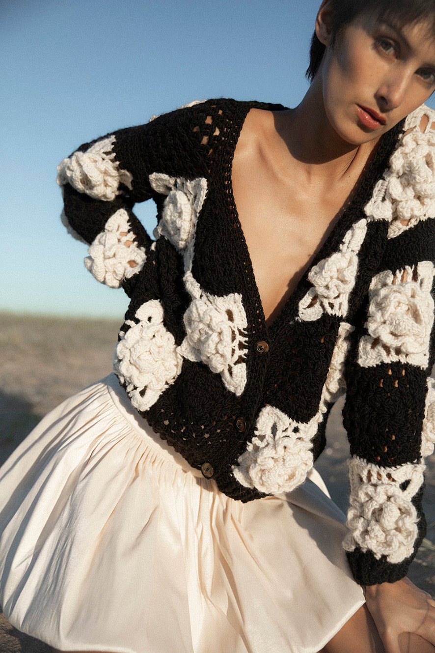 Belinda Crochet Cardigan | Black & White