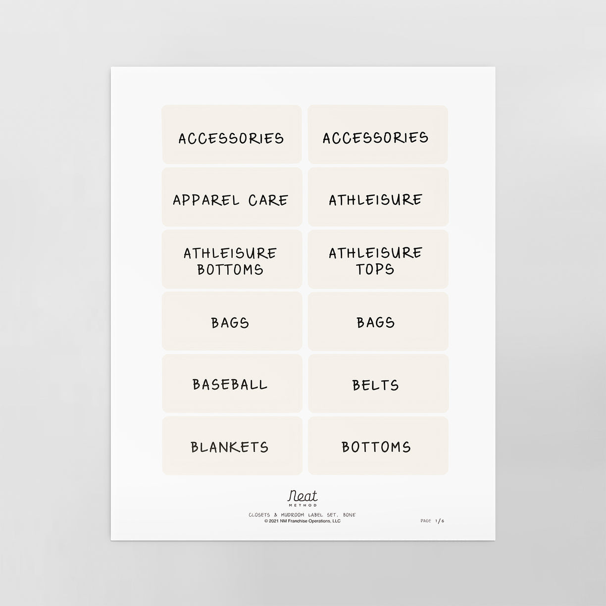 Closets & Mudroom Label Set | Bone