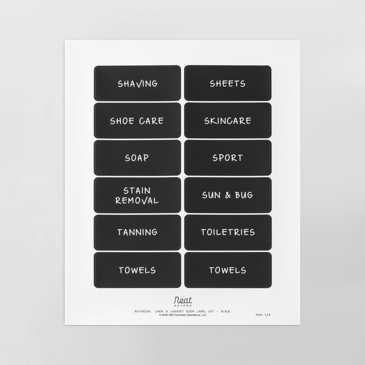 Bathroom, Linen and Laundry Room Label Set | Black