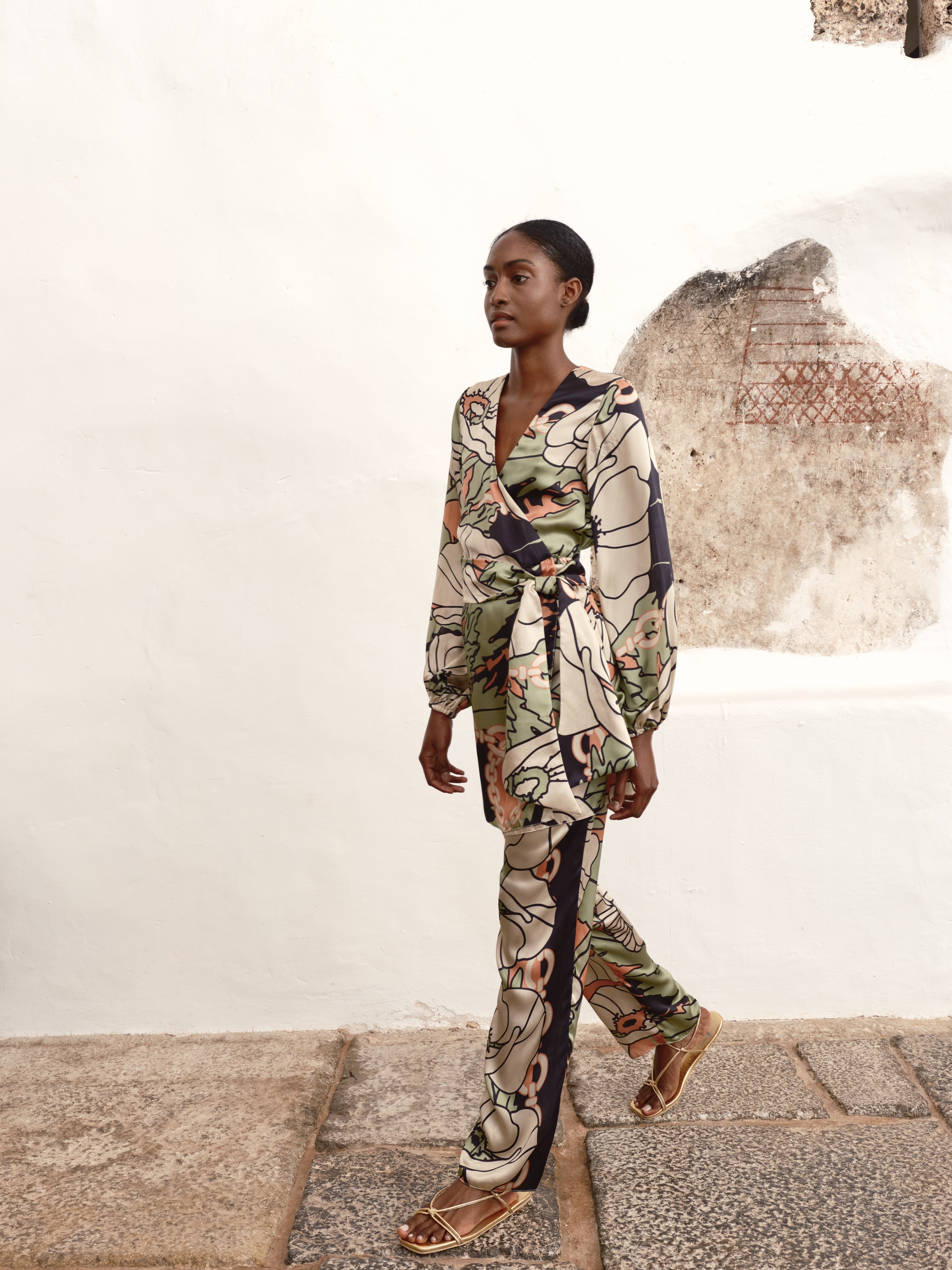 Tertulia Satin Silk Mini Dress / Sage Gladiolos Garden