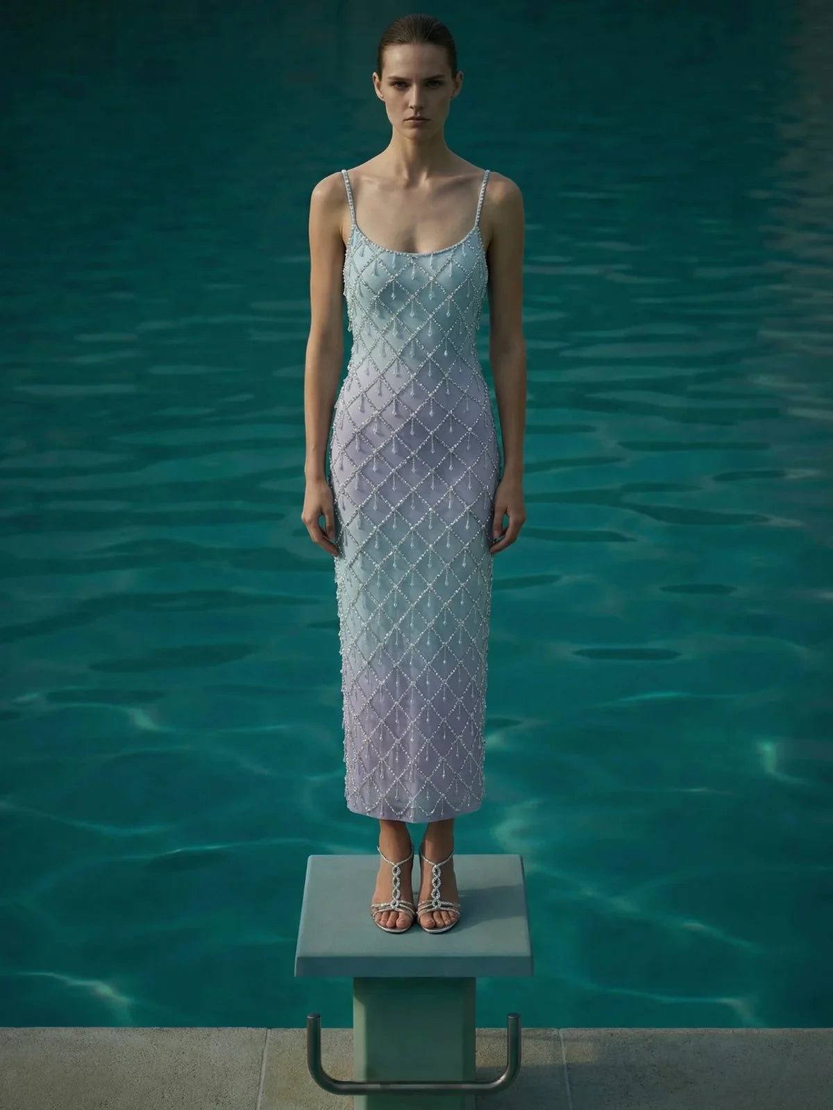 Calliope Luxury Crystal Blue Ombre Maxi Party Dress
