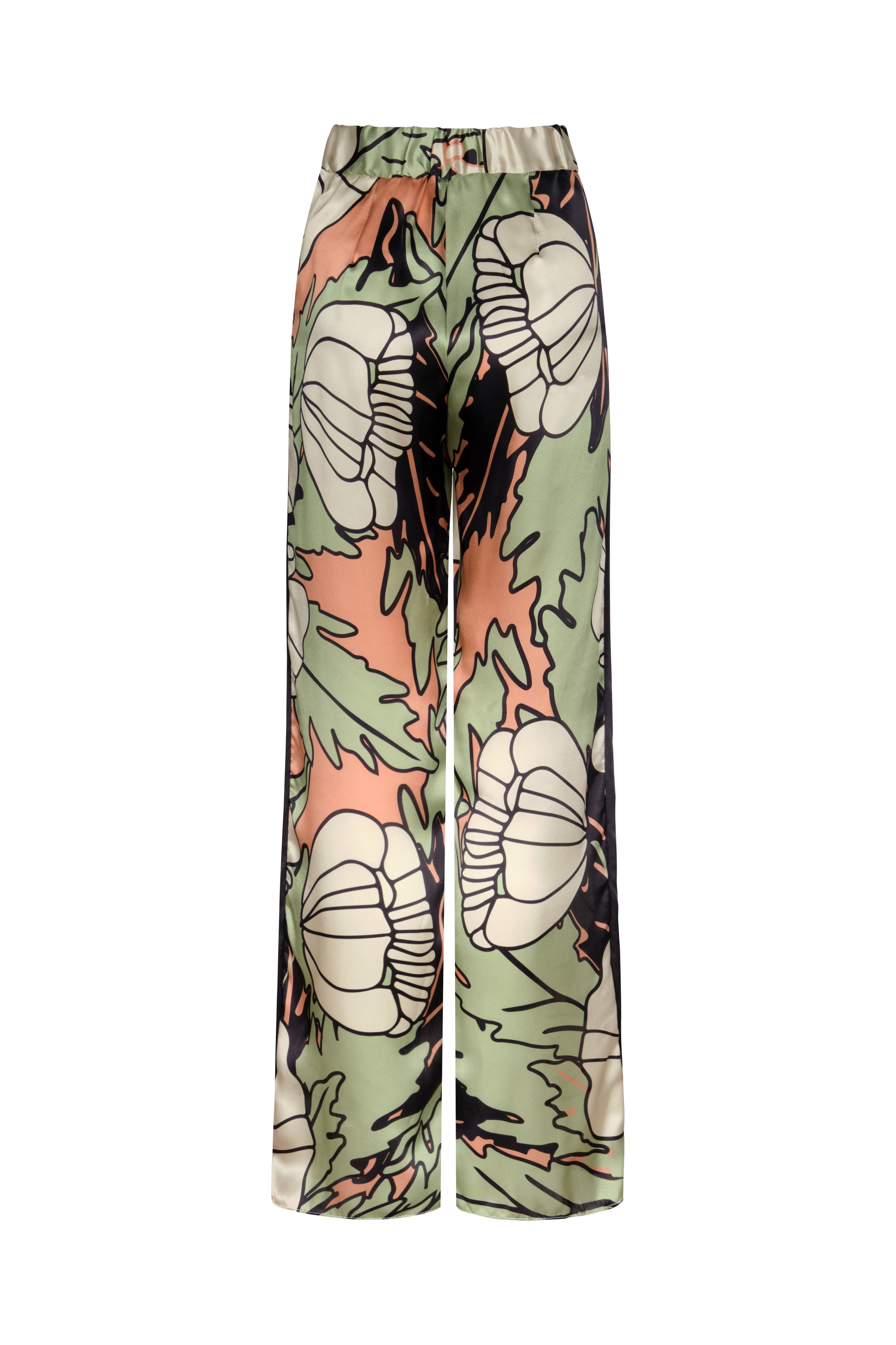 Santo Tomas Satin Silk Pants / Sage Gladiolos Garden