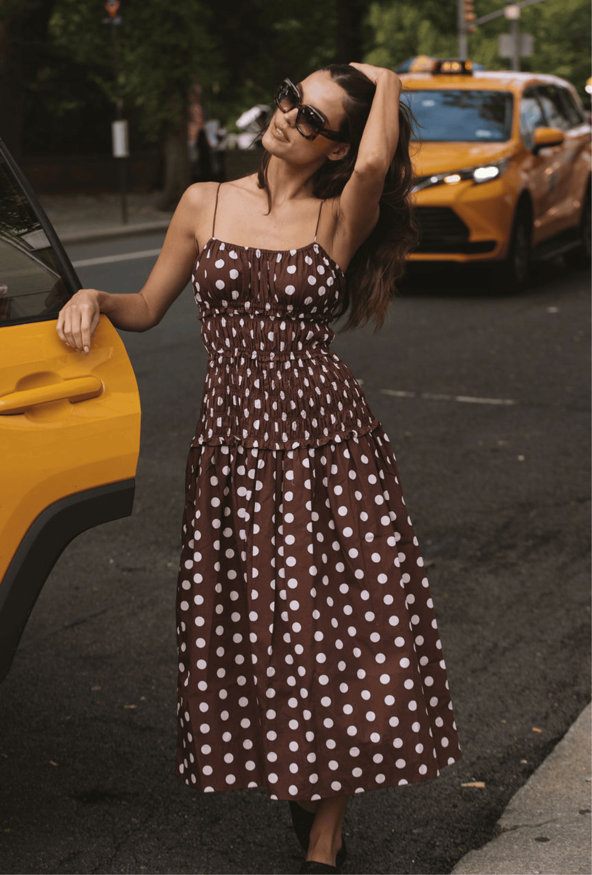 The Amelia Dress in Brown/Ivory Polka Dot