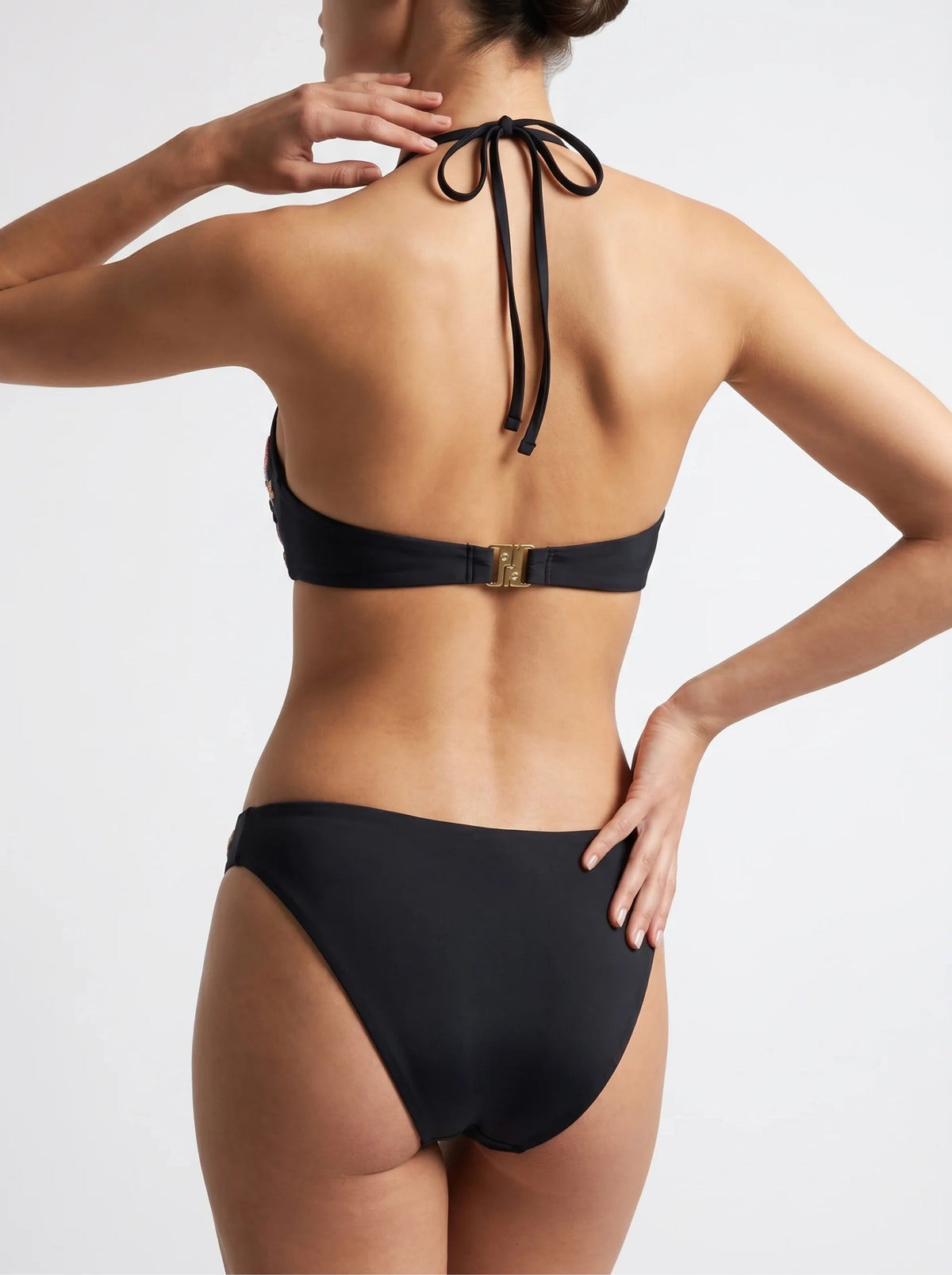 Marissa Hand Embroidered Luxe Bikini Bottom- Black