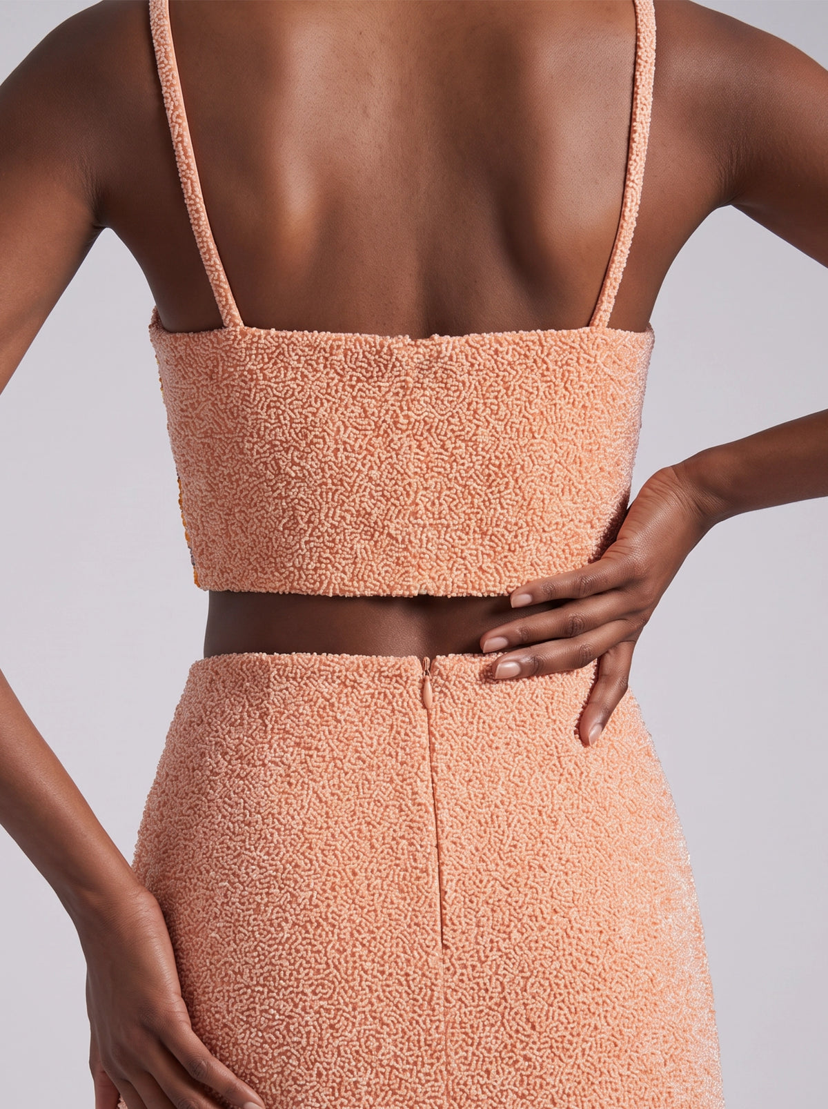 Melodie Peach Co-ord Hand Embroidered Crystal Skirt
