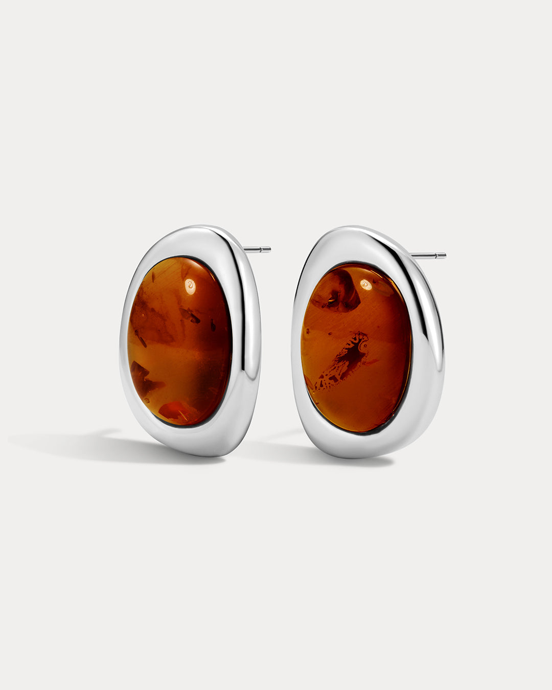Luv AJ AMBER CABOCHON STUDS SILVER