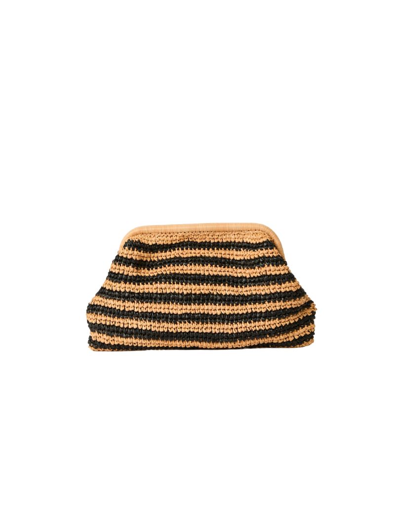 Maeve Striped Clutch | Sand/black
