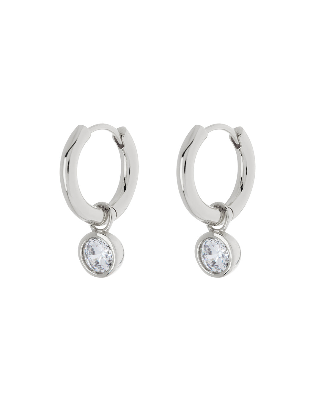 Bezel Charm Huggies- Silver