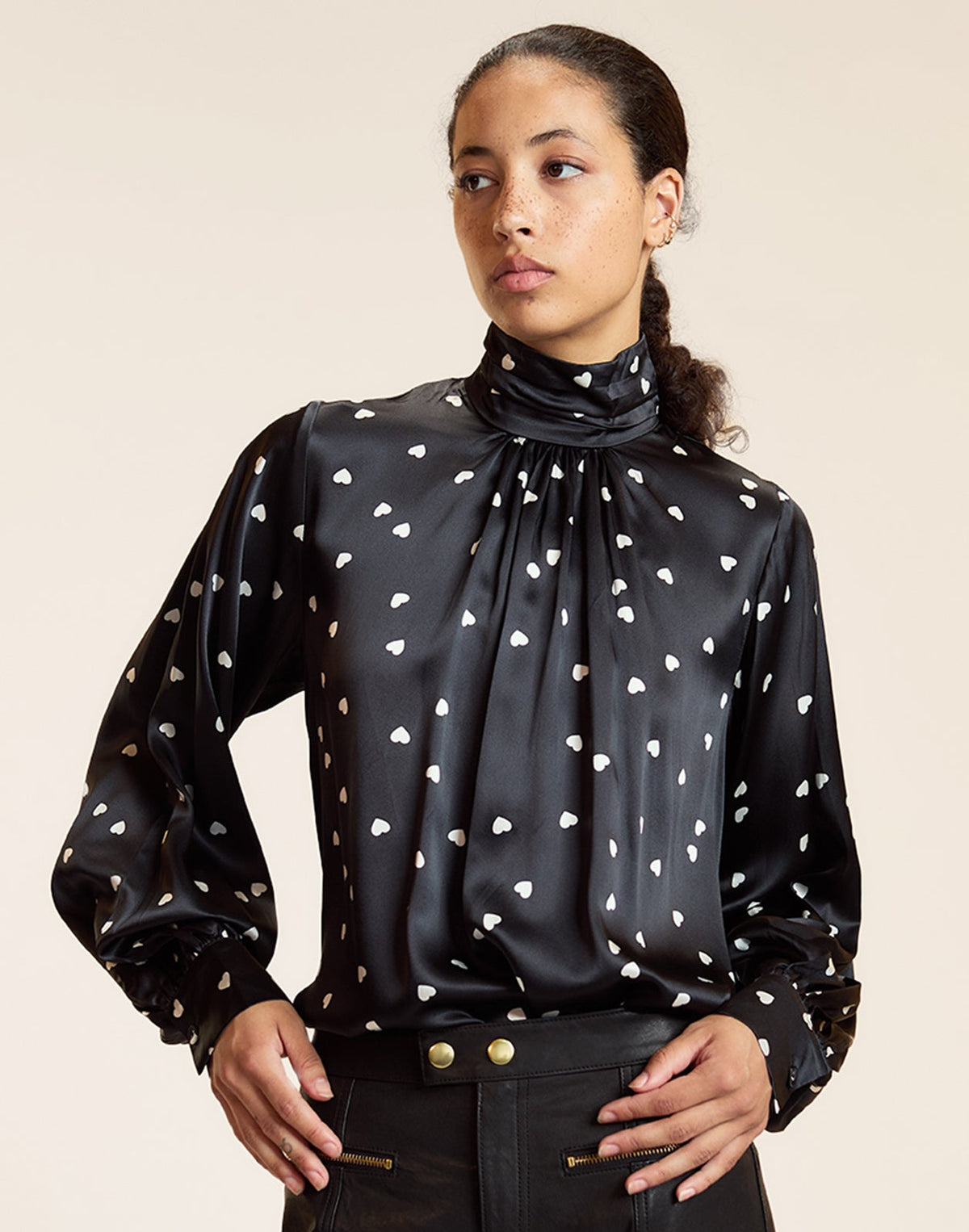 HIGH NECK SILK BLOUSE