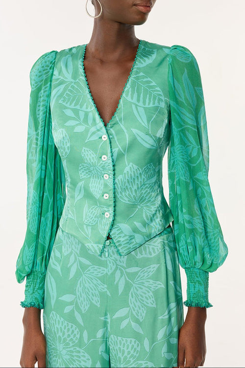 Blouse Camelia - Mint Macro Stelis - Poupette St Barth