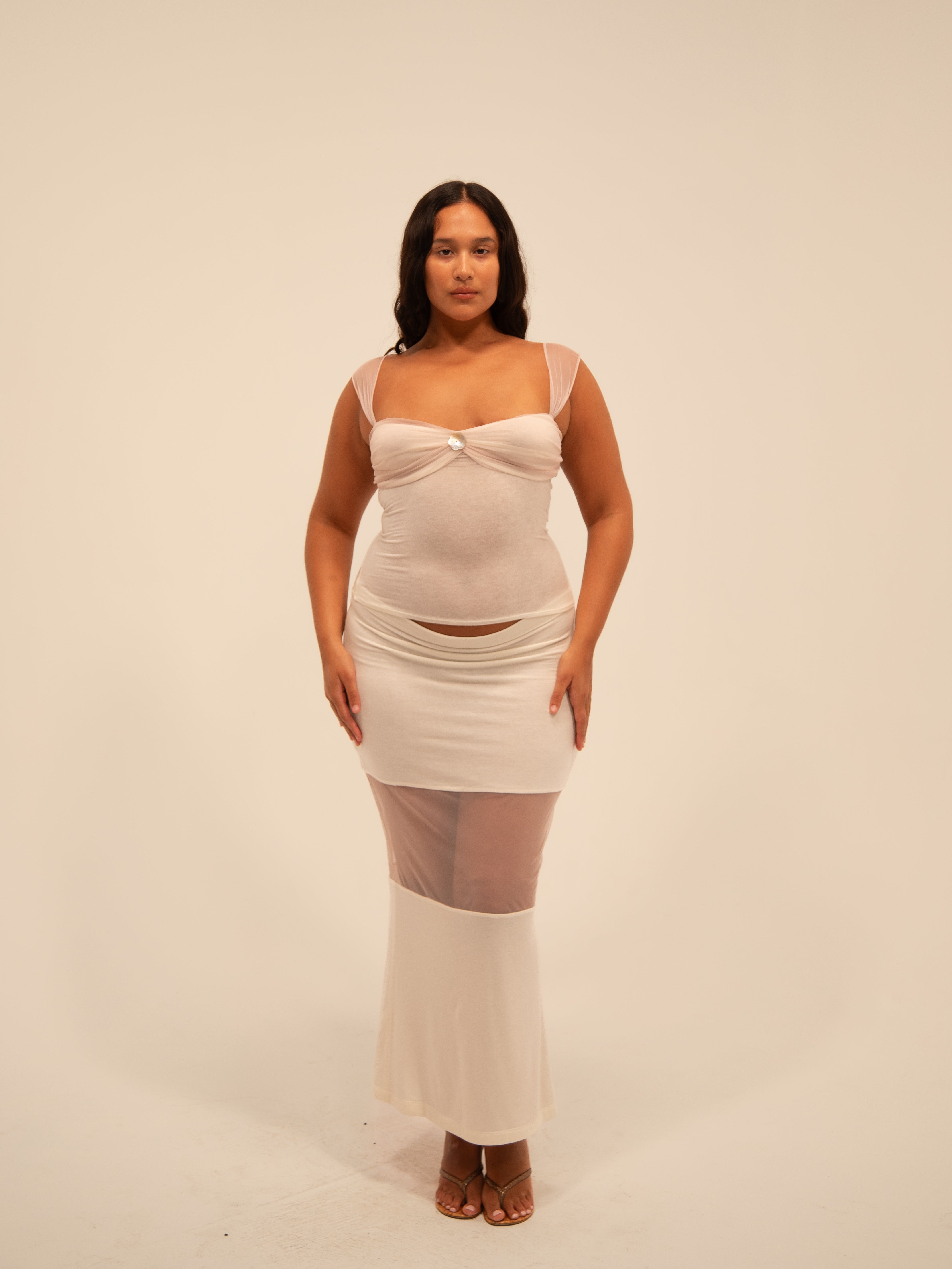 STRIPED MERMAID SKIRT IN ALMOND