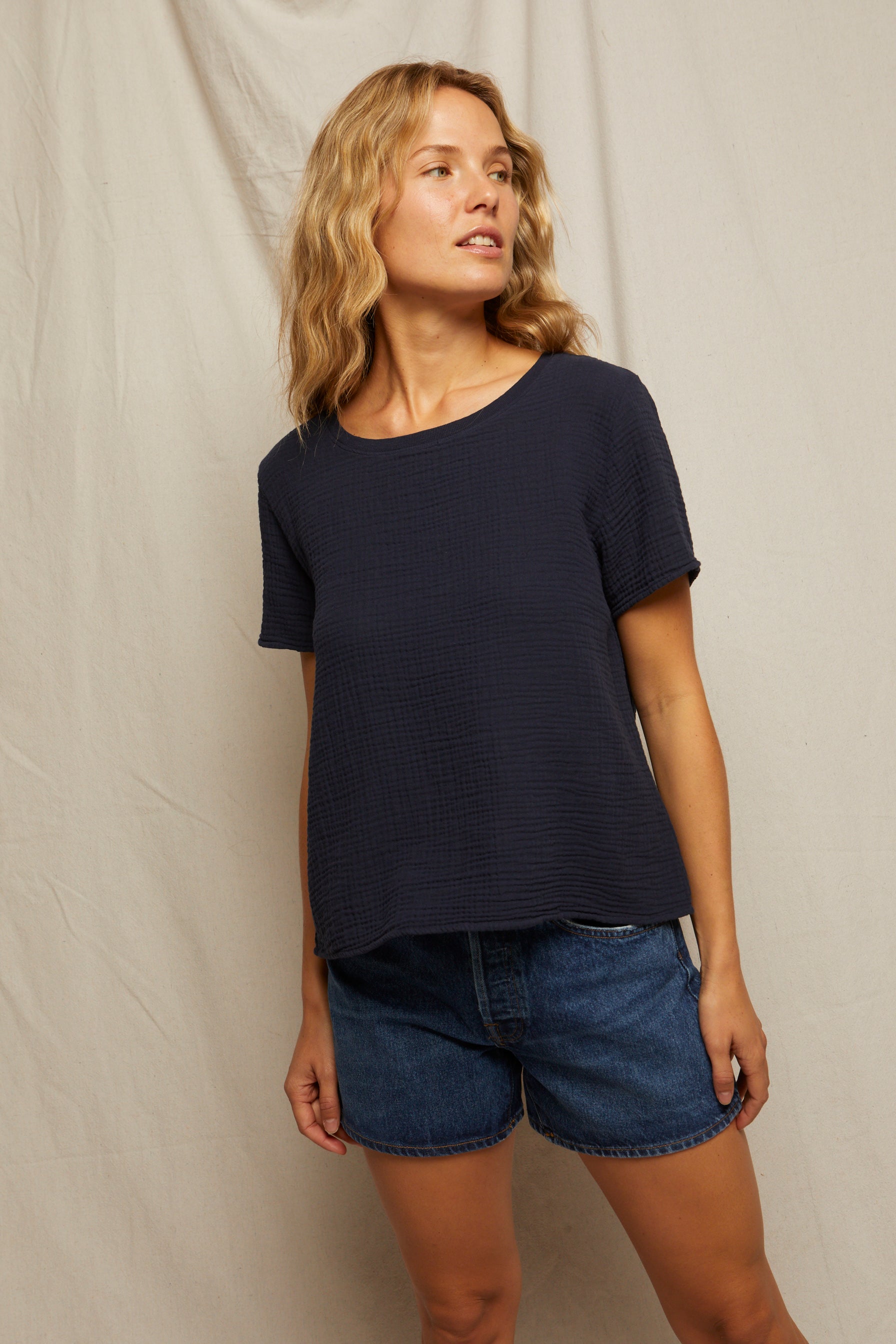 charlotte double gauze tee | navy