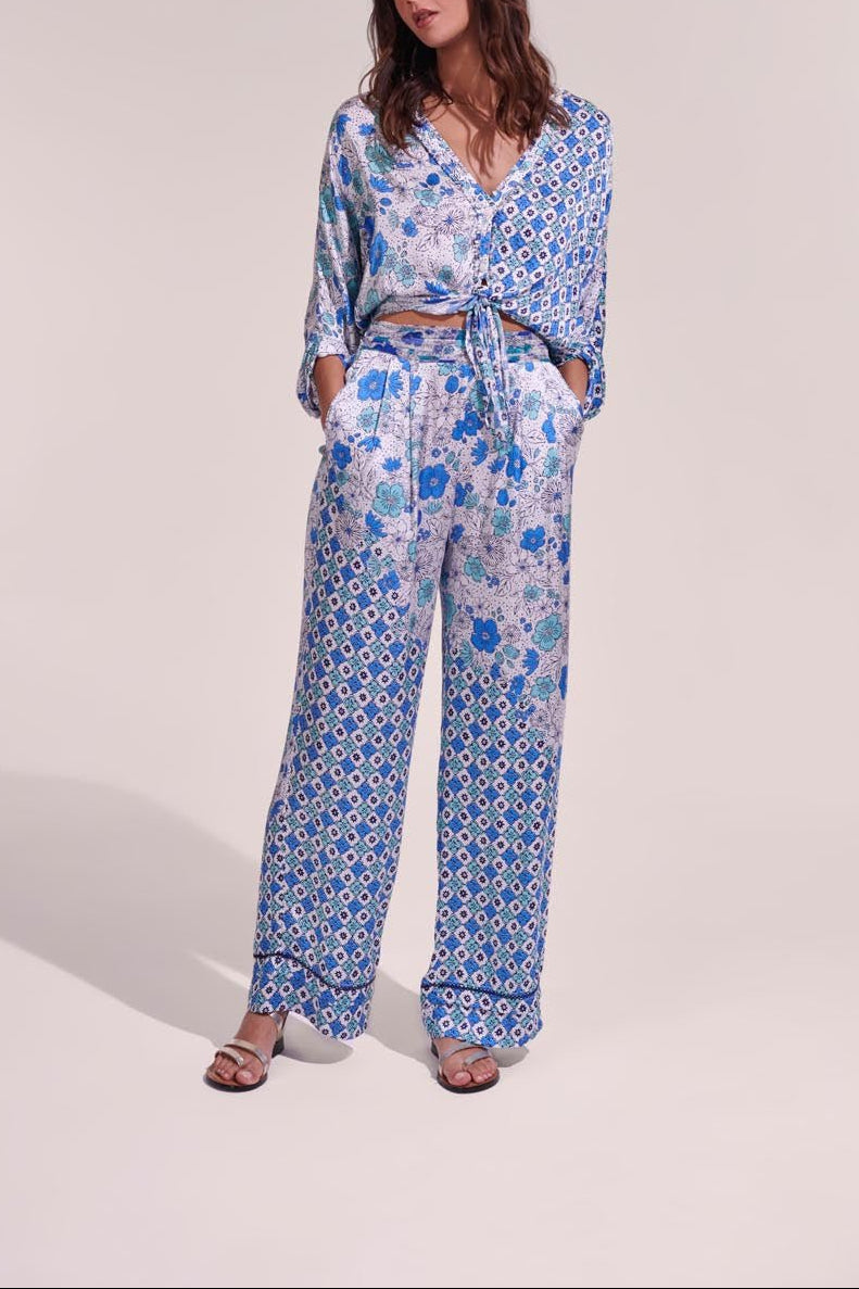 Pant Azia - White Green Diagonal Batik - Poupette St Barth