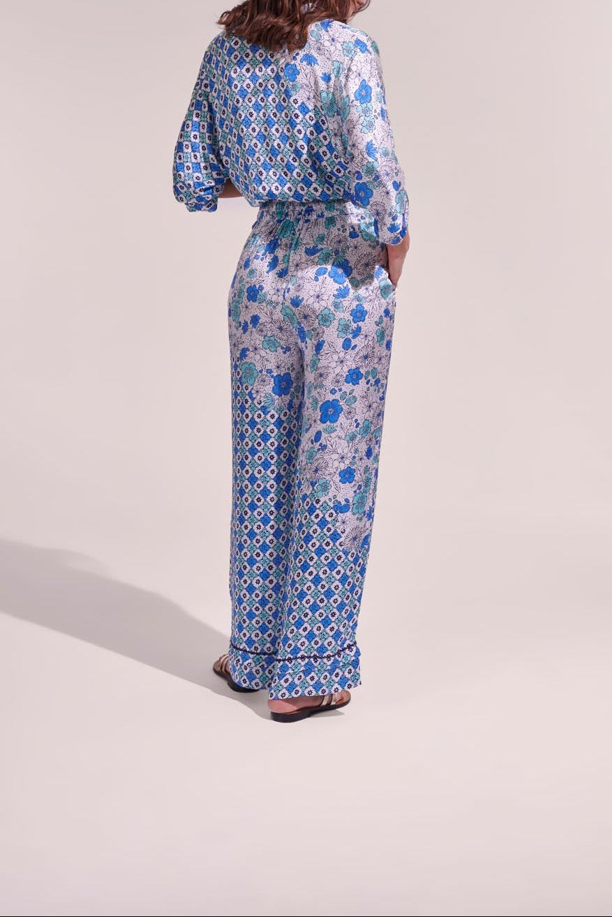 Pant Azia - White Green Diagonal Batik - Poupette St Barth