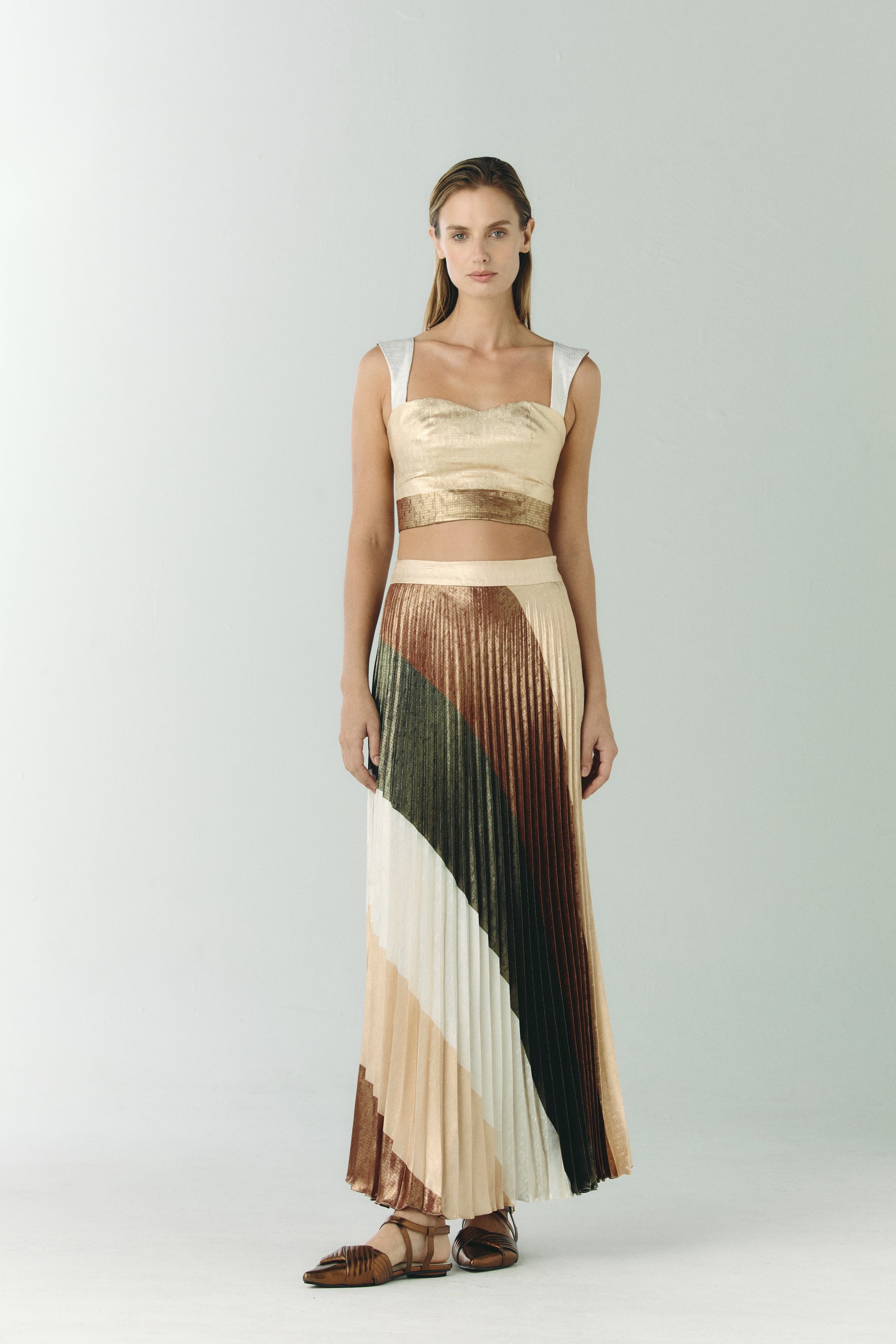 Calima Silk Jacquard Crop Top / Terra Stripes