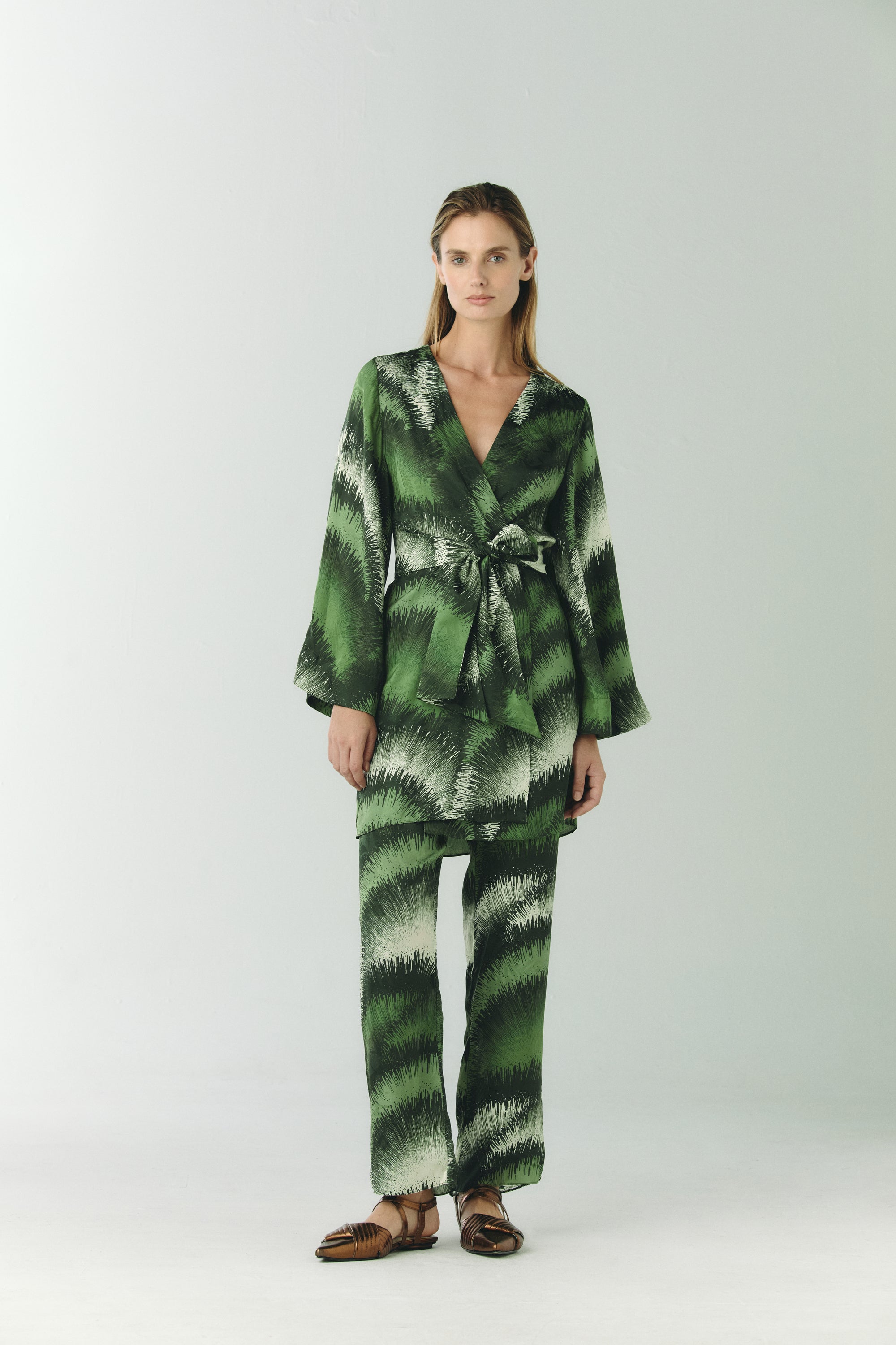 Santo Tomás Silk Jacquard Pants / Green Brushed
