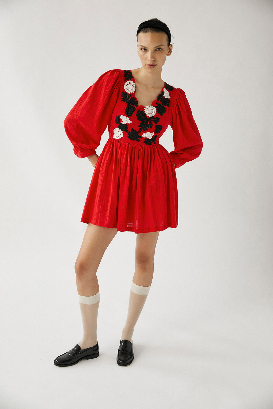 Tana Embroidered Dress | Red