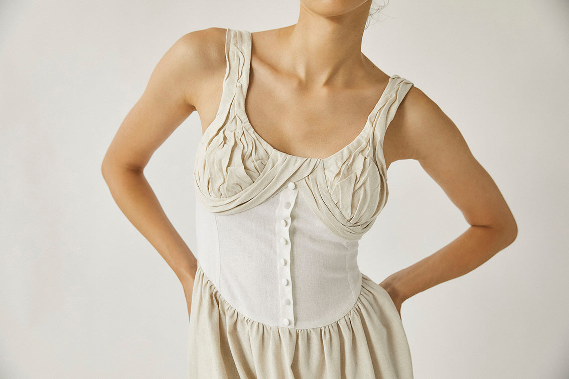 Nasser Dress | Beige  &  Ivory