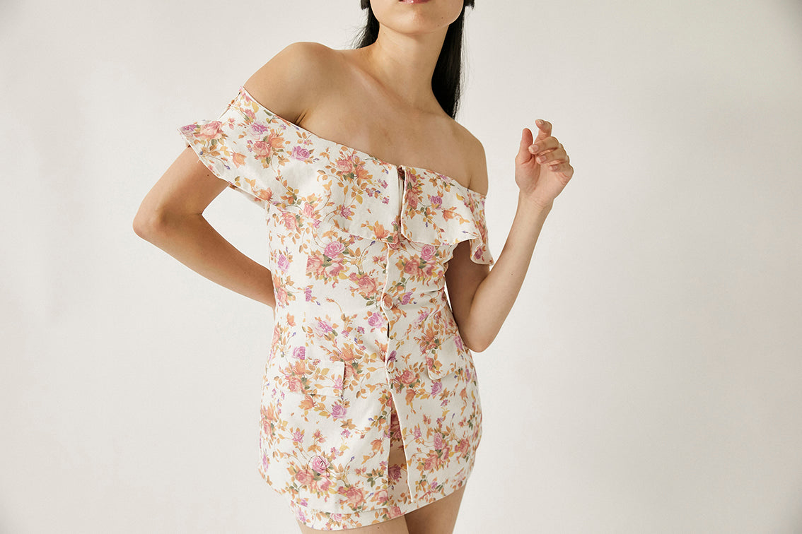 Rafflesia Linen Mini Skirt | Ivory