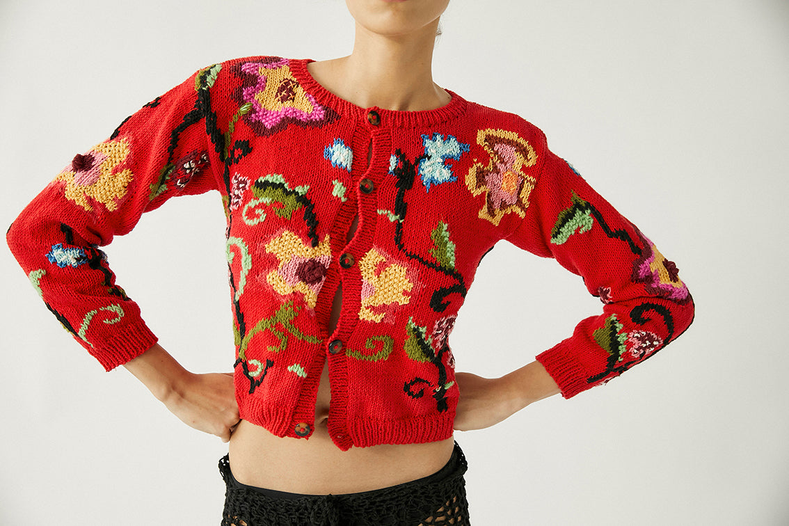 Kamba Floral Cardigan | Red